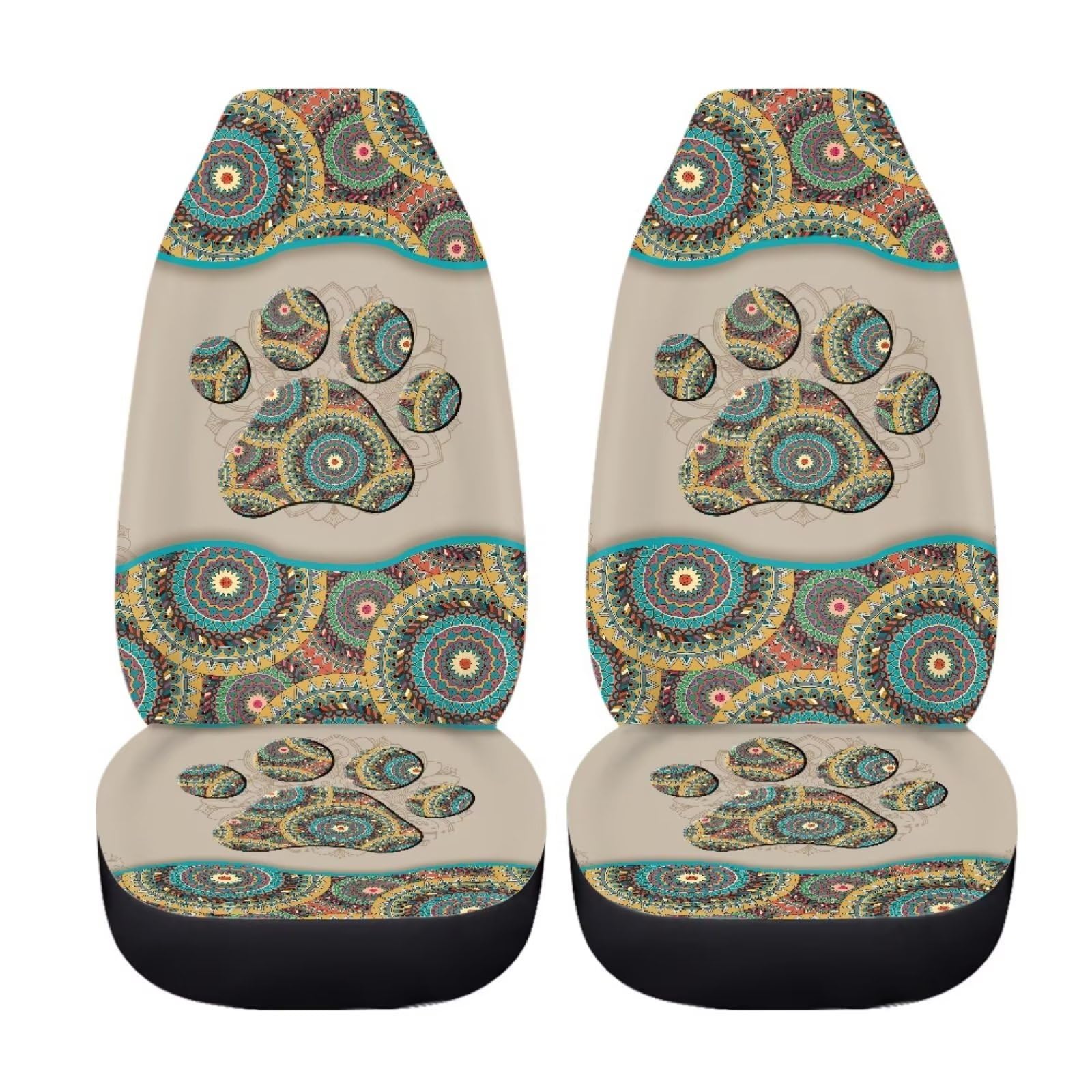Bigcarjob Aztec Tribal Paw Car Seat Covers Front Seat Protector 2 Packs Set Of Vehicle Interior Seat Mat Cover Universal Fit Car