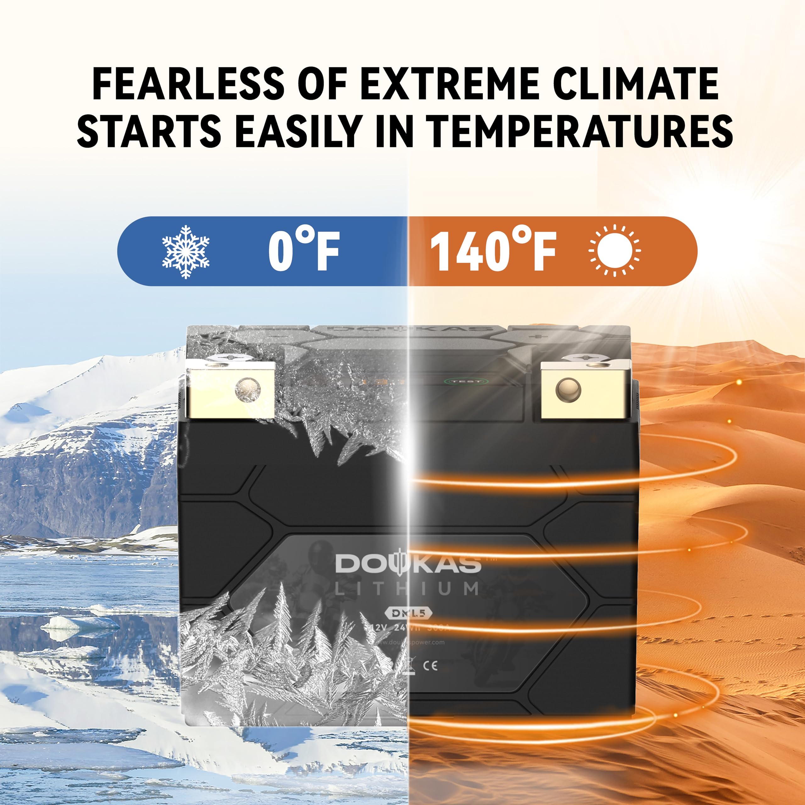 DOUKAS DKL5 300A LiFePO4 Motorcycle Lithium Battery, 12V 2Ah Powersports Battery, Compatible Jet Ski, Quad, Lawn Mower, ATV, UTV