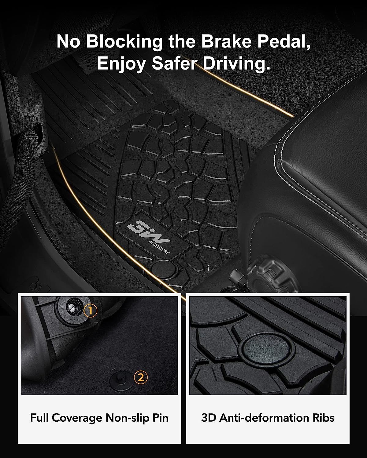 3W Floor Mats&Cargo Liner Compatible for Jeep Wrangler JL 2018-2024 Unlimited 4-Door with Subwoofer (Non JK or 4XE) All-Weather