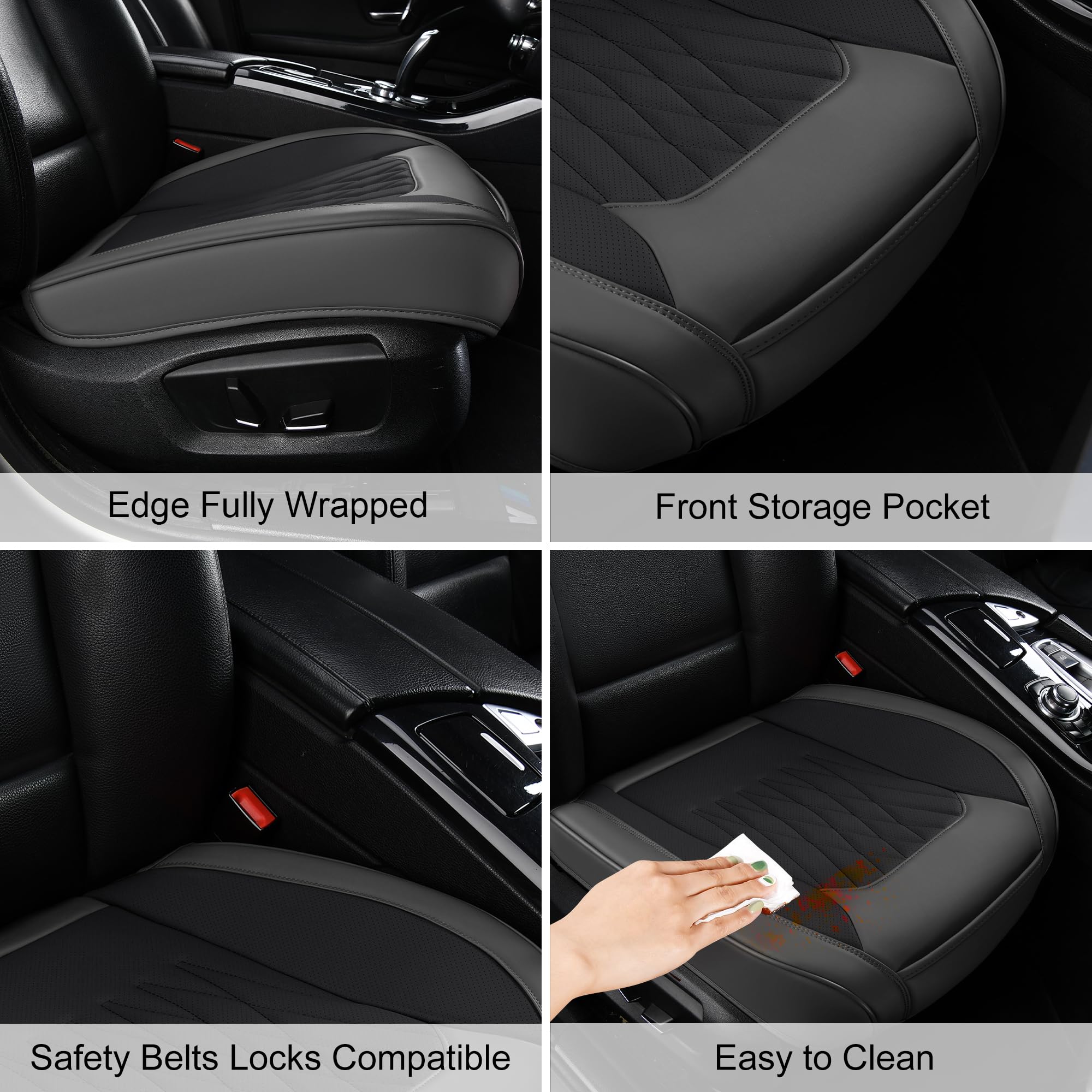 BWTJF 2 Pack Front Car Seat Bottom Covers, Universal Auto Seat Cushions, Nappa Leather Full Wrapping Edge Compatible with Most o