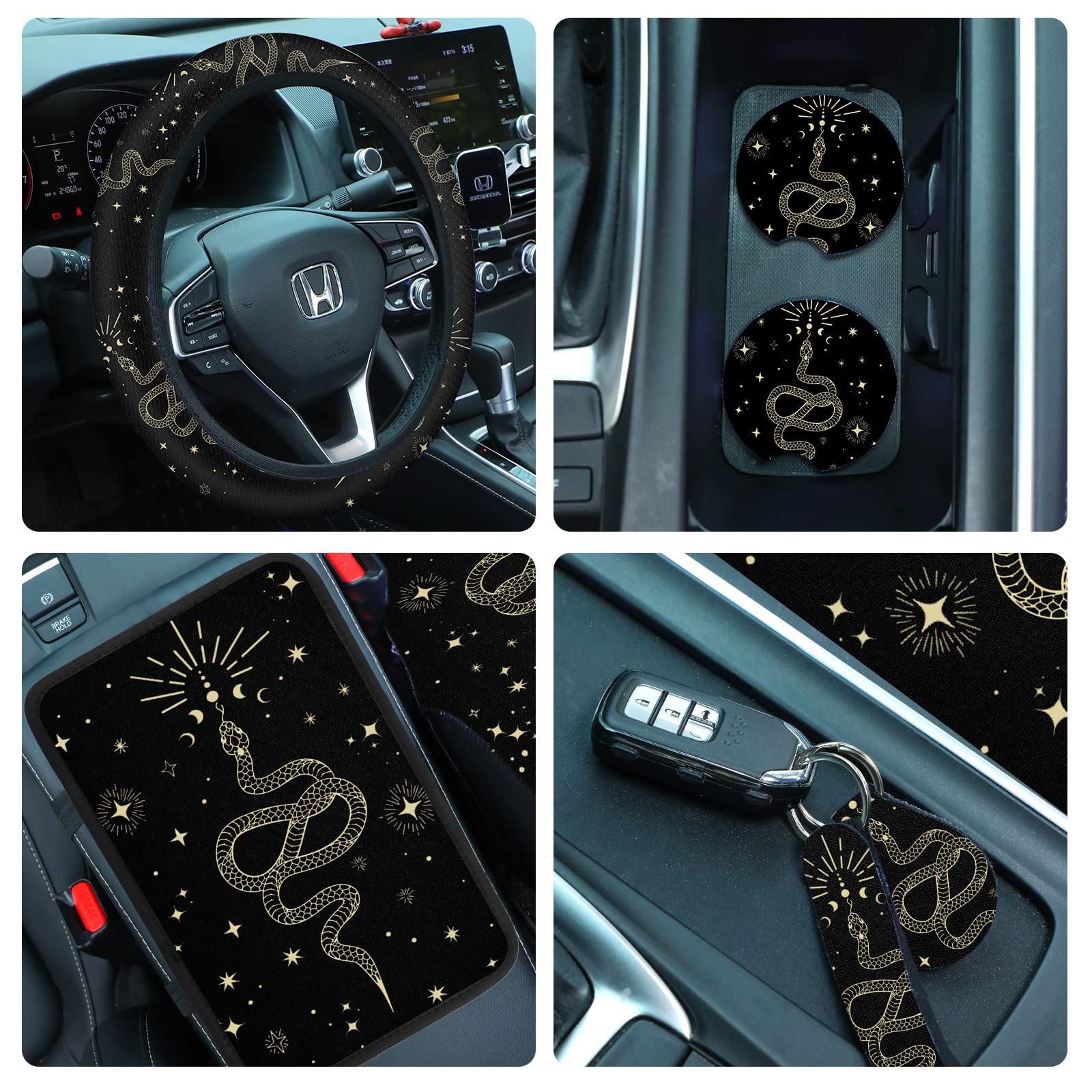 10 Pcs Moon Star Car Seat Covers Full Set Car Accessories for Women Front Seat Cover Steering Wheel Armrest Cover Seat Belt Cove