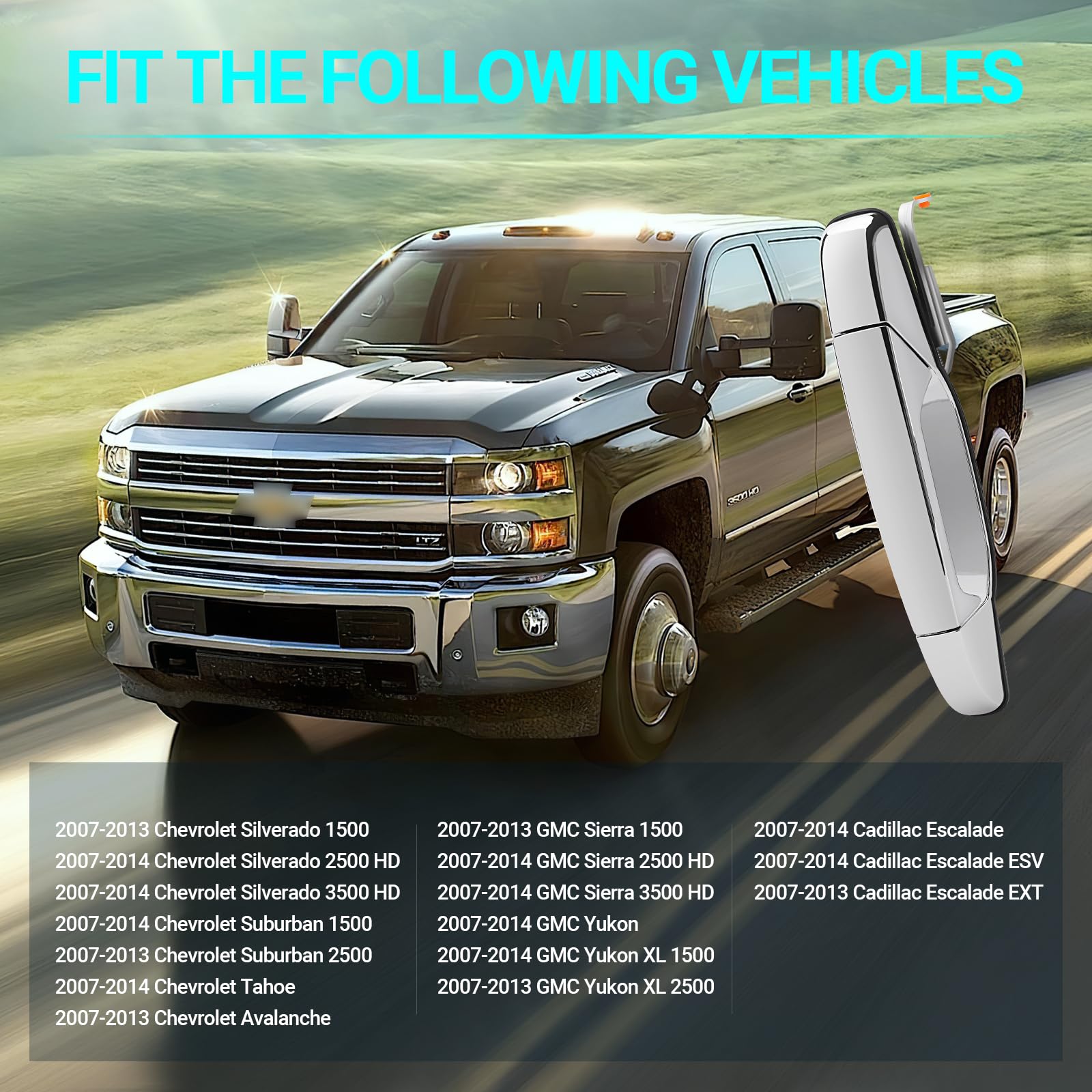 Mnjws Exterior Chrome Door Handle, Rear Passenger Side, Compatible With 2007-2014 Chevy Silverado Suburban Tahoe Gmc Sierra Yukon Cadillac Escalade, Replace 22738726 84053450 80547