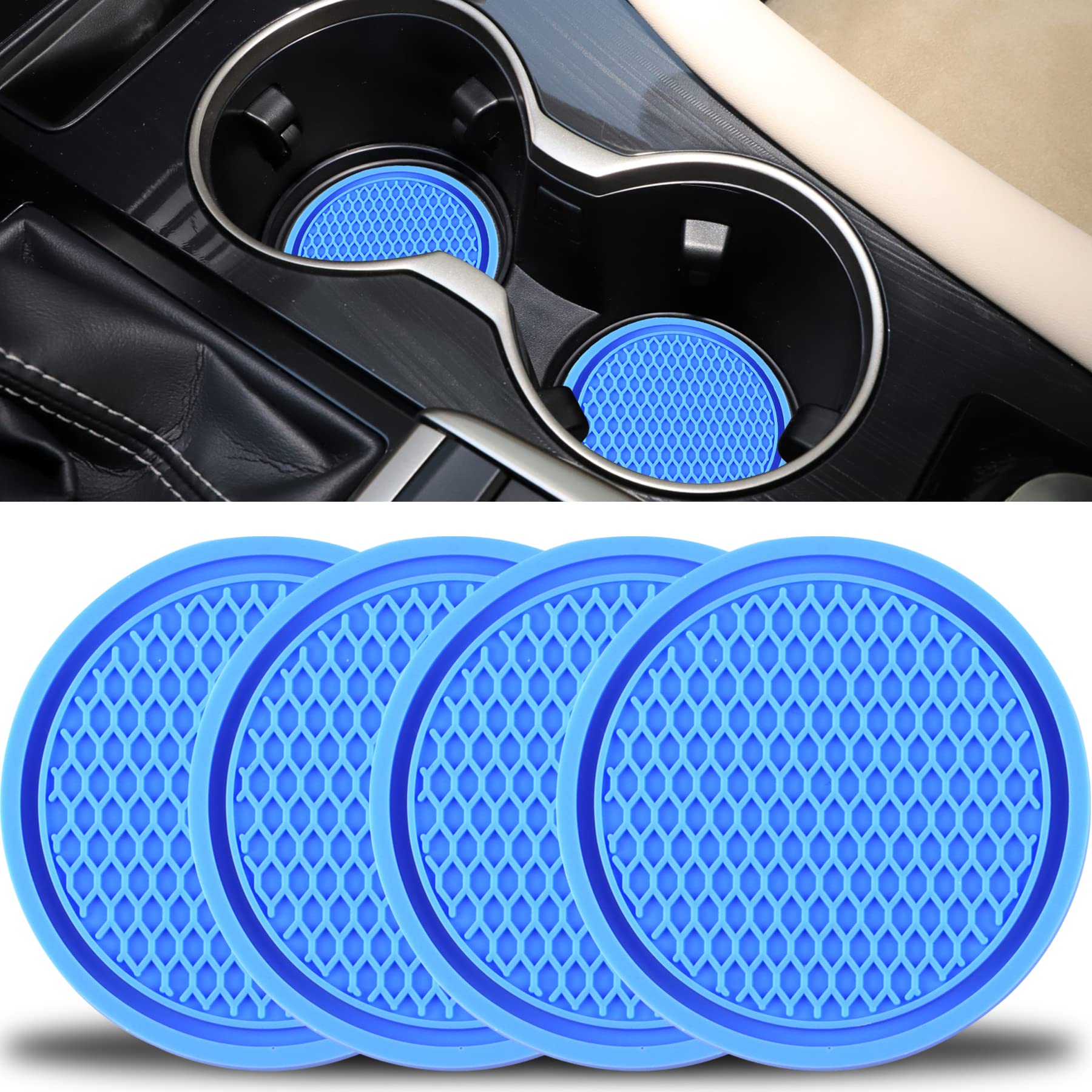 Singaro Car Cup Coaster, 4Pcs Universal Non-Slip Cup Holders Embedded In Ornaments Coaster, Car Interior Accessories, Blue