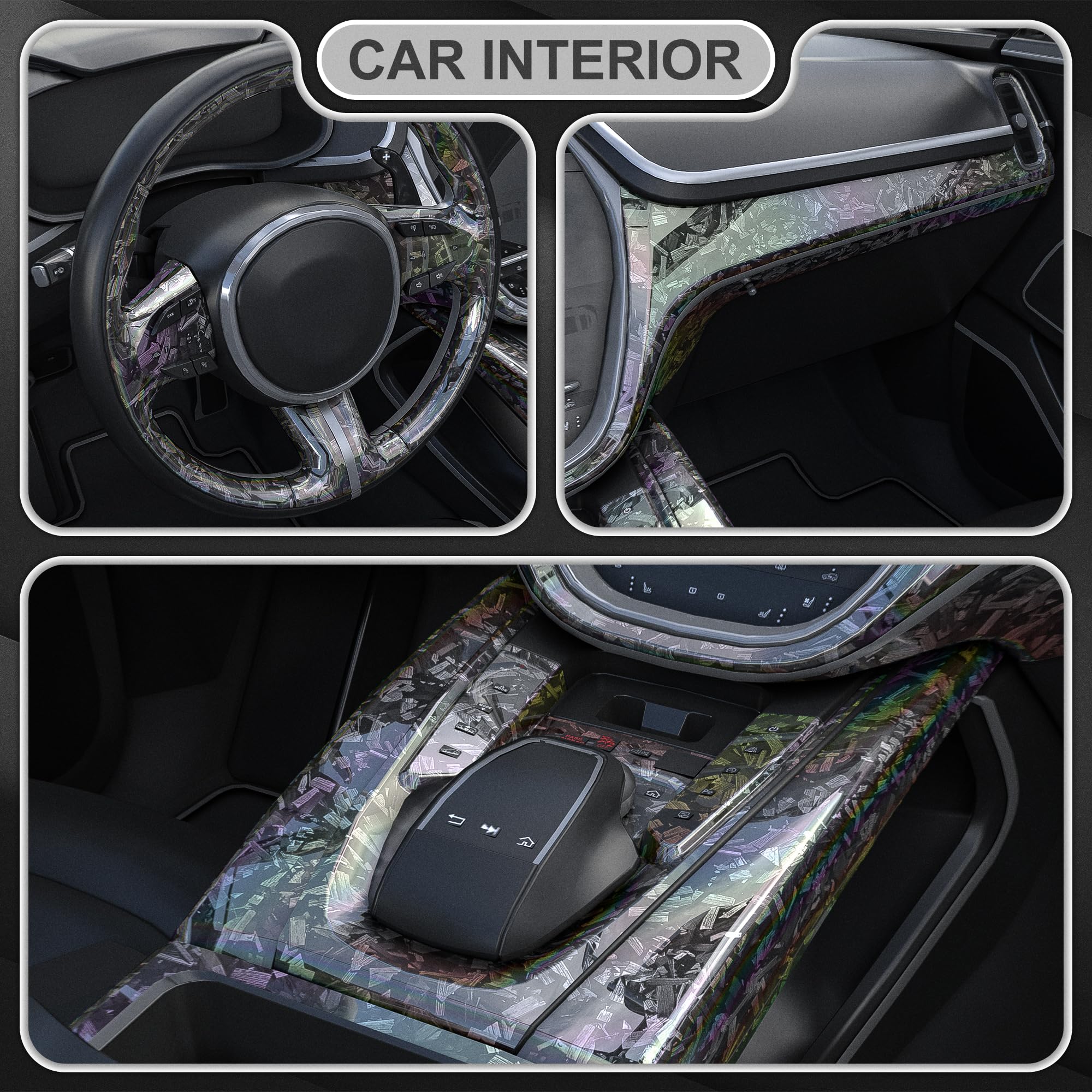 Lypumso Holographic Forged Carbon Fiber Vinyl Wraps, Silver Rainbow Laser Vinyl Wraps For Cars, High Gloss Exterior Interior Dec