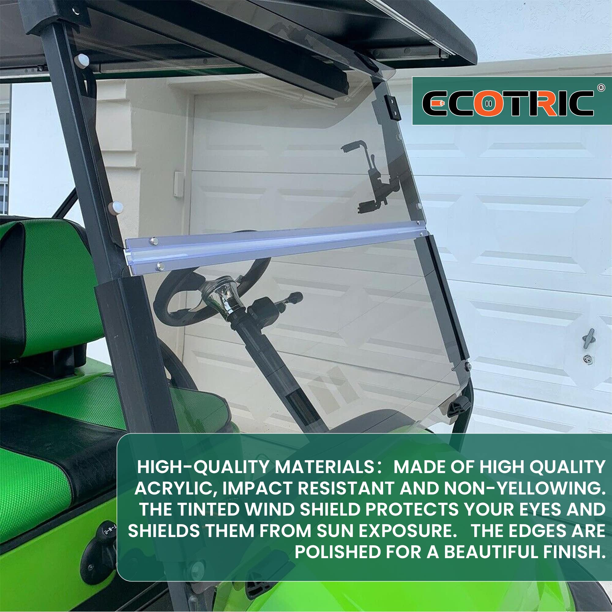ECOTRIC Tinted Windshield for 2004-UP Club Car CC Precedent XF I2 I3 I2L Gas/Electric Golf Cart - Impact Resistant, Folding Design
