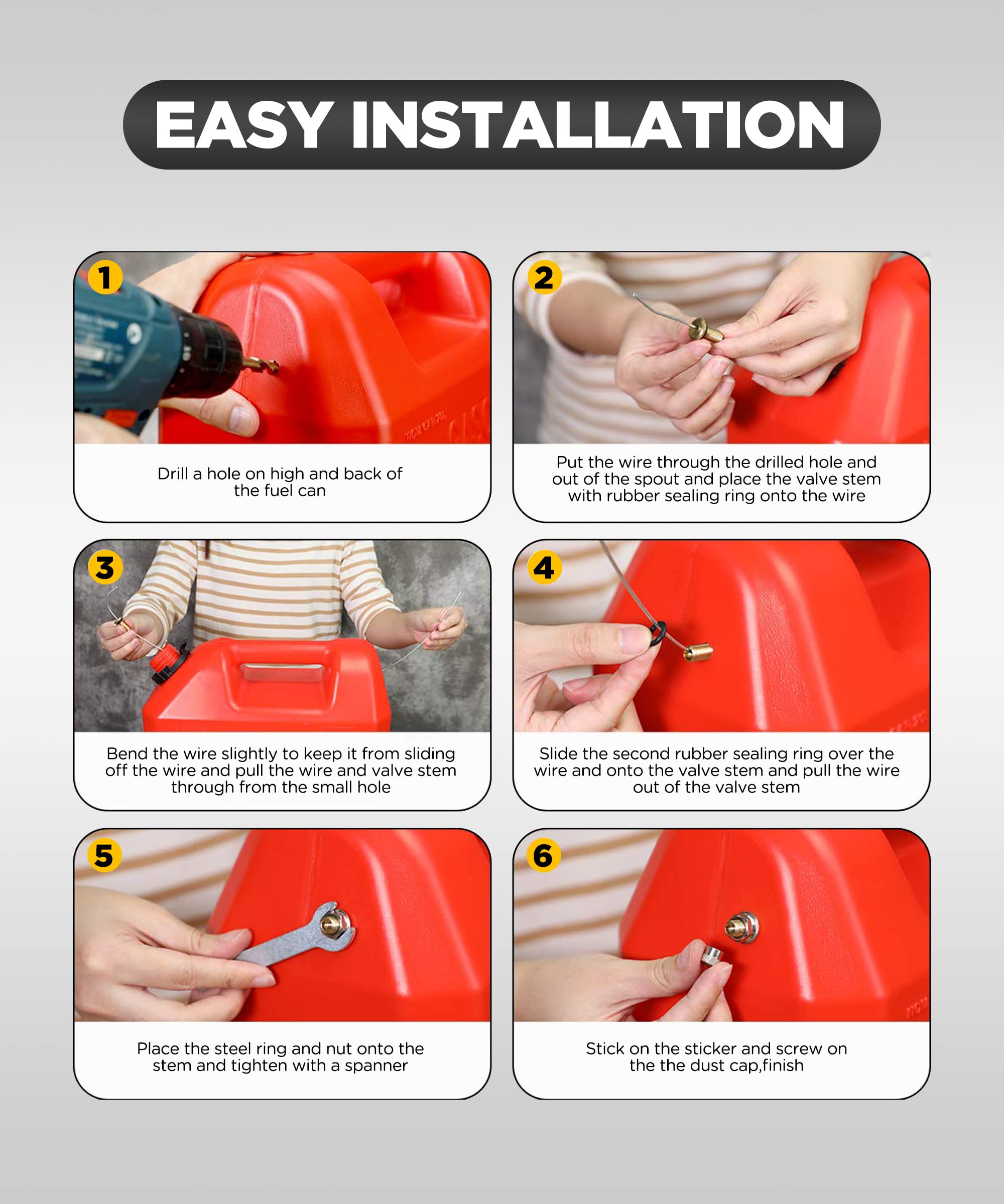 Yakefly 6 Pack Fuel Gas Tank Vent Caps,Leak-Proof Gas Jug Vent Caps Enhances Flow,Metal Gas Can Vent Cap Kit,Gas Tank Vent Cap F