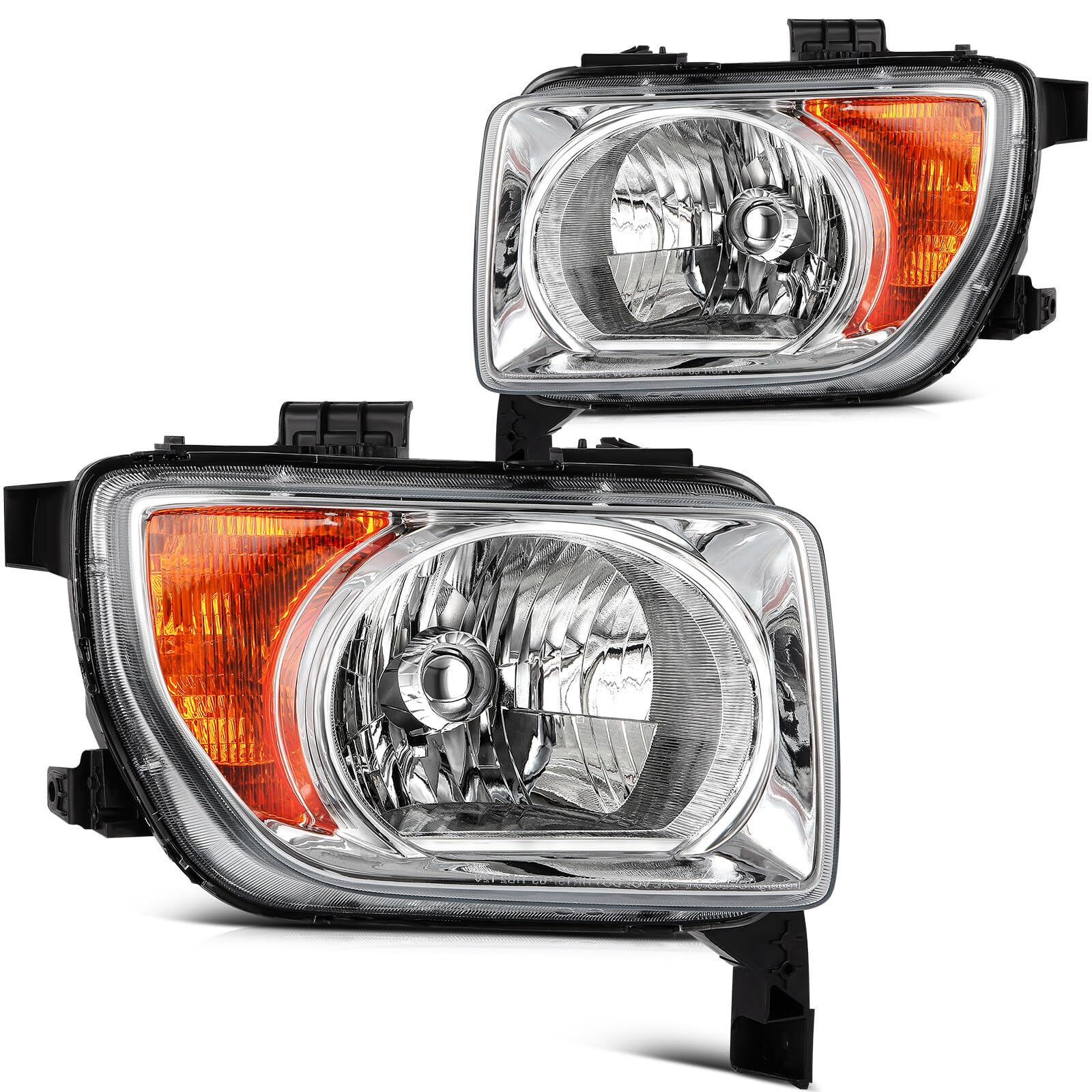 LSAILON Headlight Assembly Fit For Honda Element 2003-2008 Black Housing Amber Reflector Clear Lens Driver and Passenger Side 33