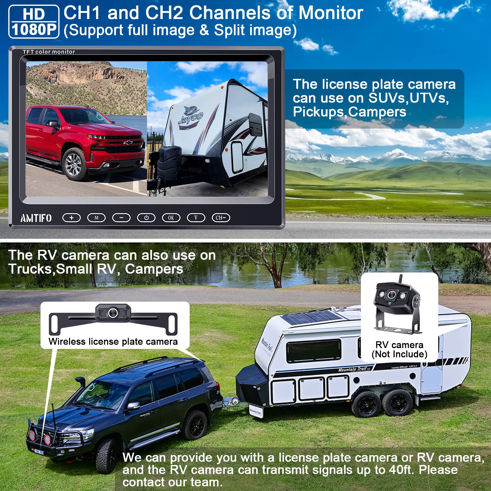 Wireless Backup Camera For Truck Car : 7-Inch Touch Key Monitor Plug And Play No Delay No Dropped Frames Clear Brightness Rear V