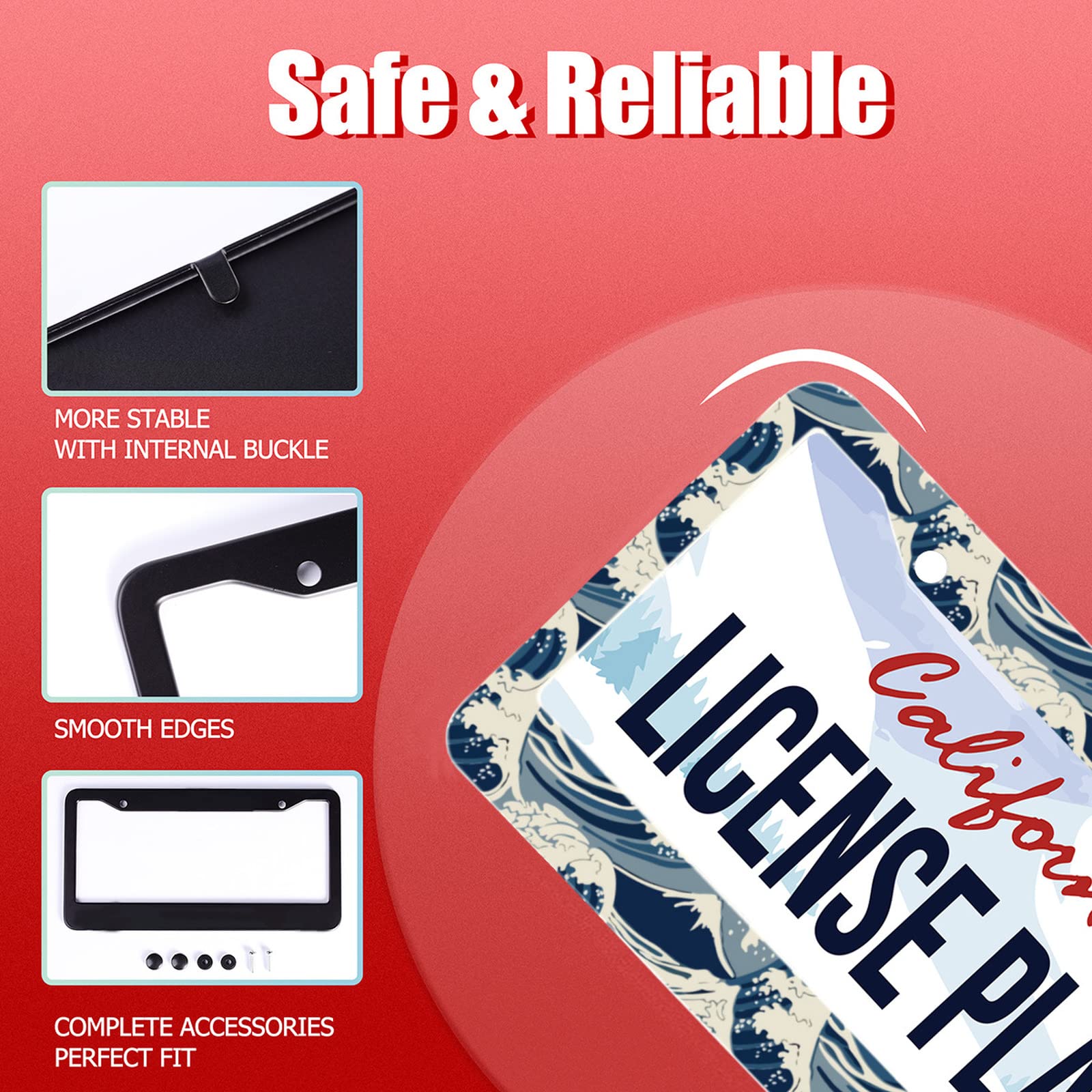 Personalise Ocean Waves Traditional Pattern License Plate Frames Car Universal Accessories Stainless Steel License Plate Cars De