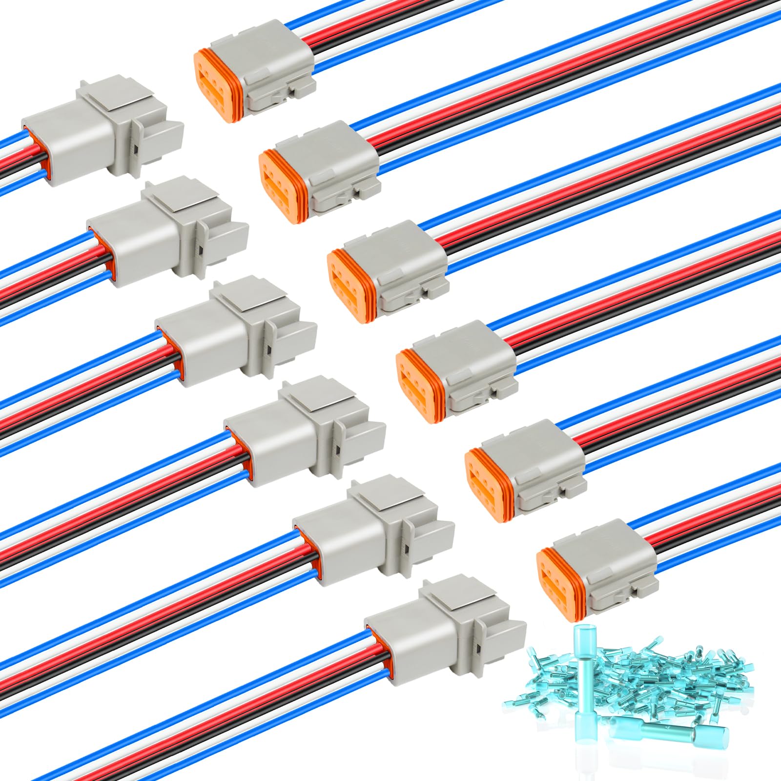 6 Kit Deutsch DT 8 pin Grey Male Female Wiring Harness Deutsch Pigtail 8 Wire Way Waterproof Automotive Electrical Connector 16 