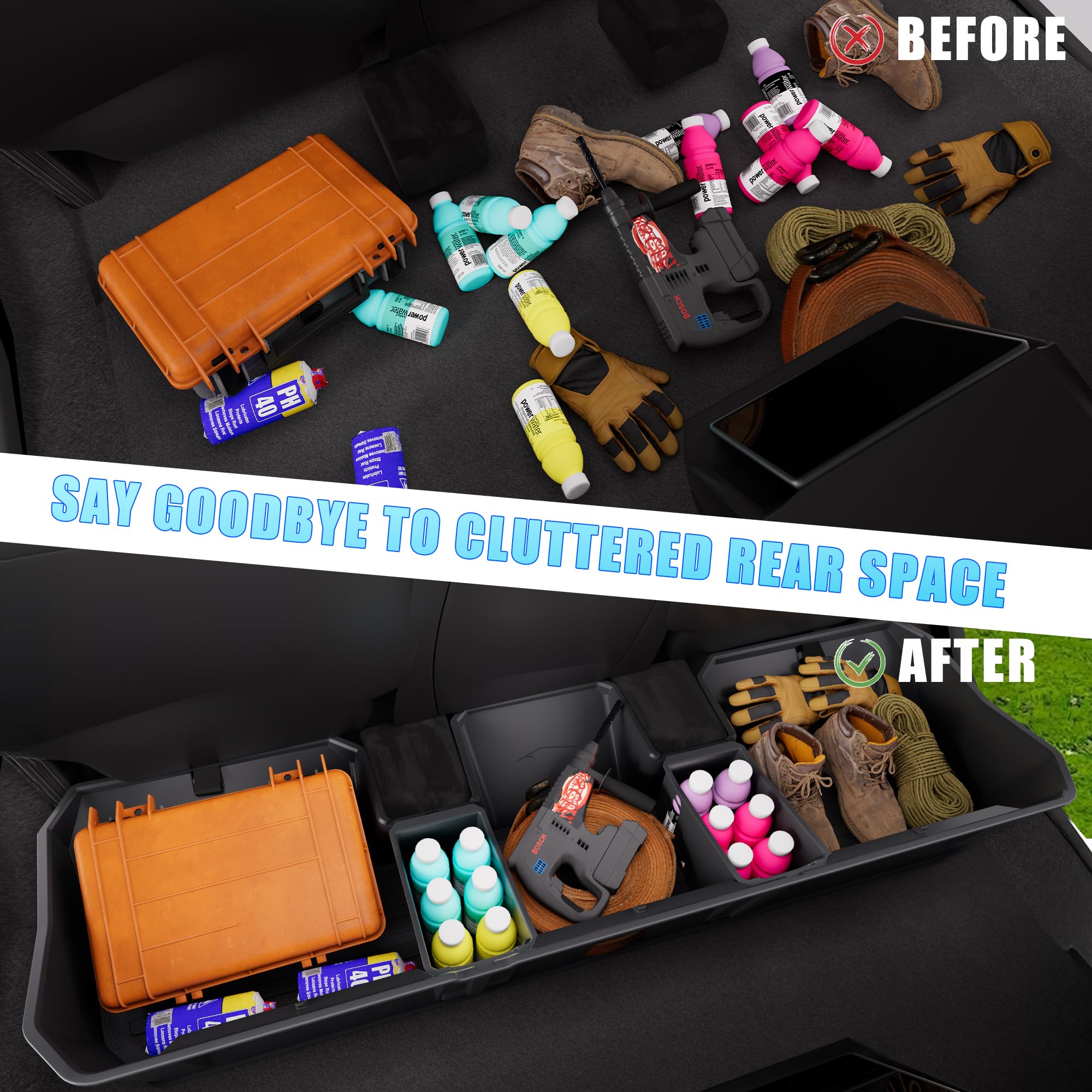 WHALEMOTOR Underseat Storage Compatible with Cybertruck 2024, Rear Under Seat Organizer Cargo Box For Cybertruck 24 Accessories,