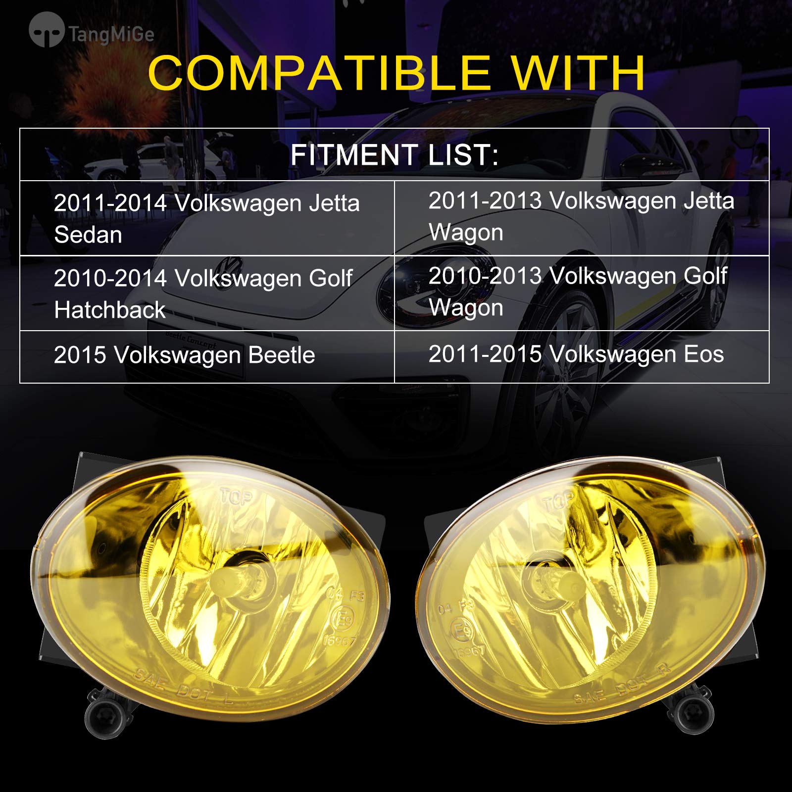 TangMiGe Fog Lights Lamps for 2010-2015 Volkswagen Golf Hatchback/Wagon, Volkswagen Jetta Sedan/Wagon, Volkswagen Beetle, Volksw