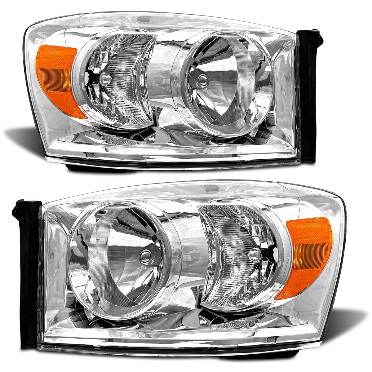 Adcarlights Compatible With 2006-2009 Ram Headlight Assembly For 06-08 Dodge Ram 1500/06-09 Dodge Ram 2500 3500 Clear Lens Chrom