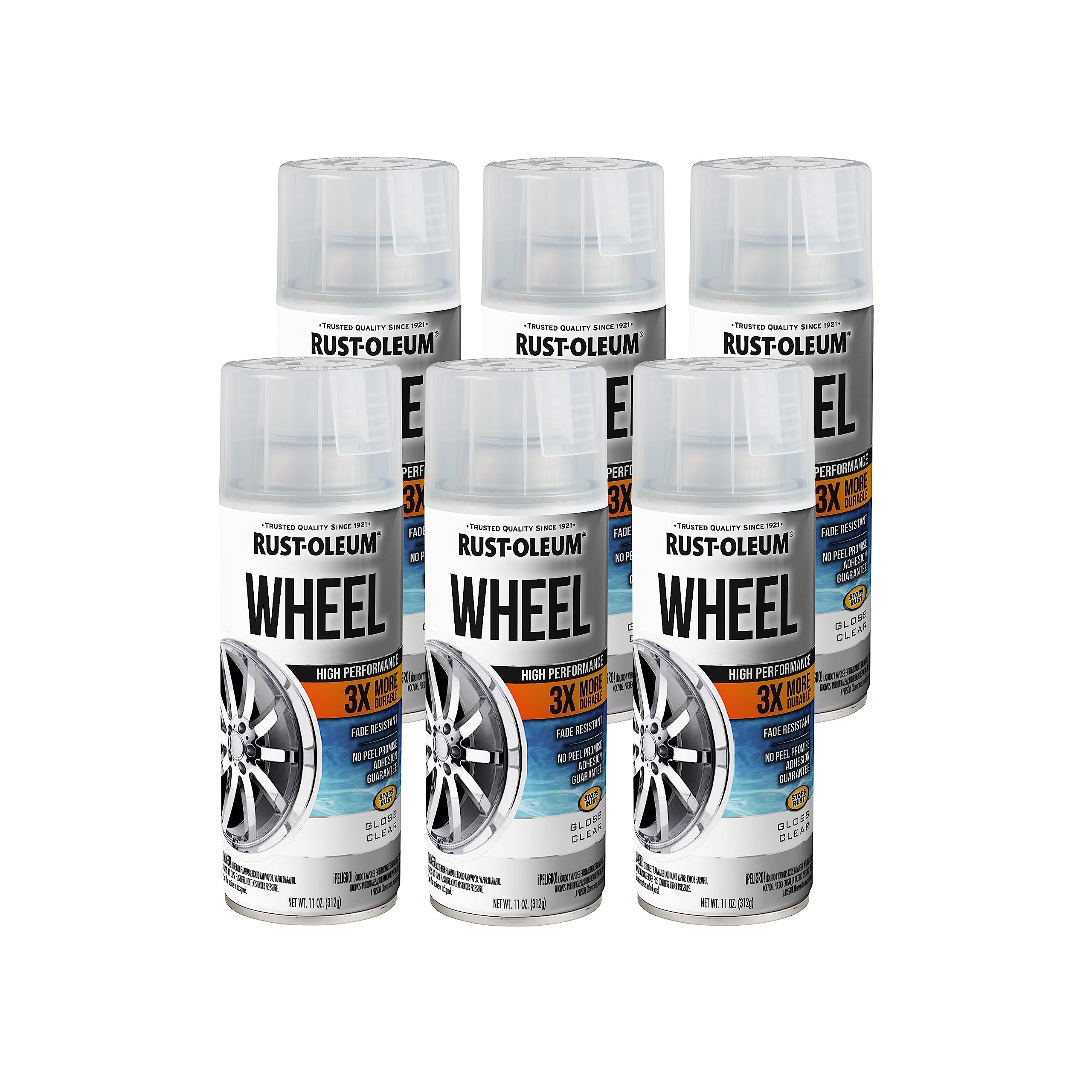 Rust-Oleum 366439-6PK High Performance Wheel Spray Paint, 11 oz, Gloss Clear, 6 Pack