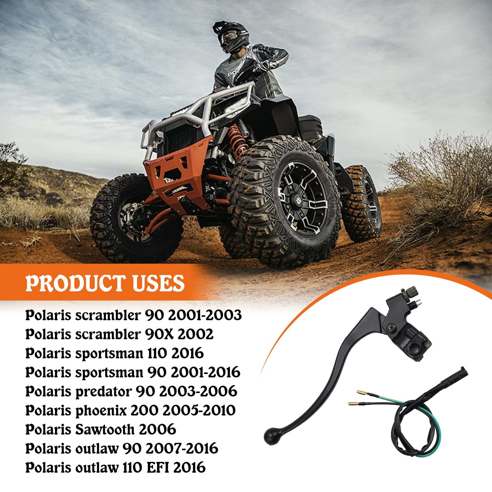 7/8'' Left Hand Brake Lever Replacement for Polaris Scrambler 90 90X Predator 90 Sportsman 90 110 Phoenix 200 Outlaw 90 110 EFI