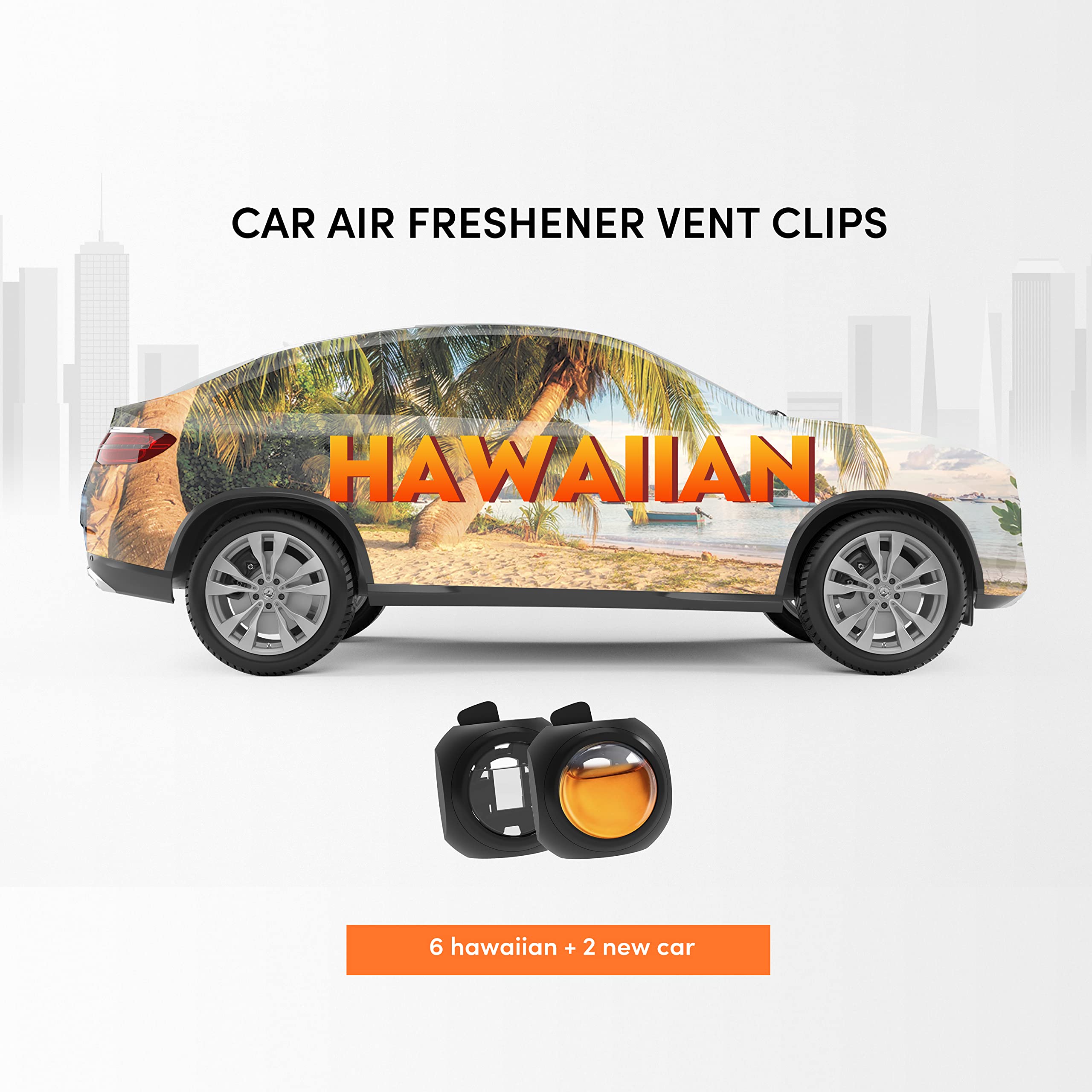 Drivejoy Car Air Freshener Vent Clips, 8 Pk, 6 Hawaiian, 2 New Car, Car Fresheners For Men Women, Up To 240 Days, Natural Odor E