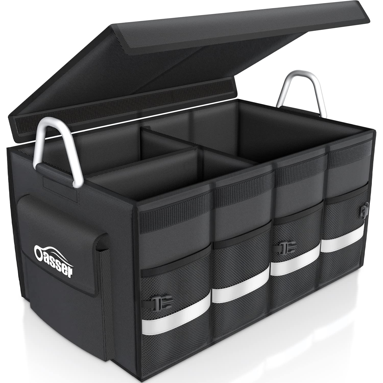 Oasser Trunk Organizer Cargo Organizer Trunk Storage Waterproof Collapsible Durable Multi Compartments with Foldable Cover Alumi