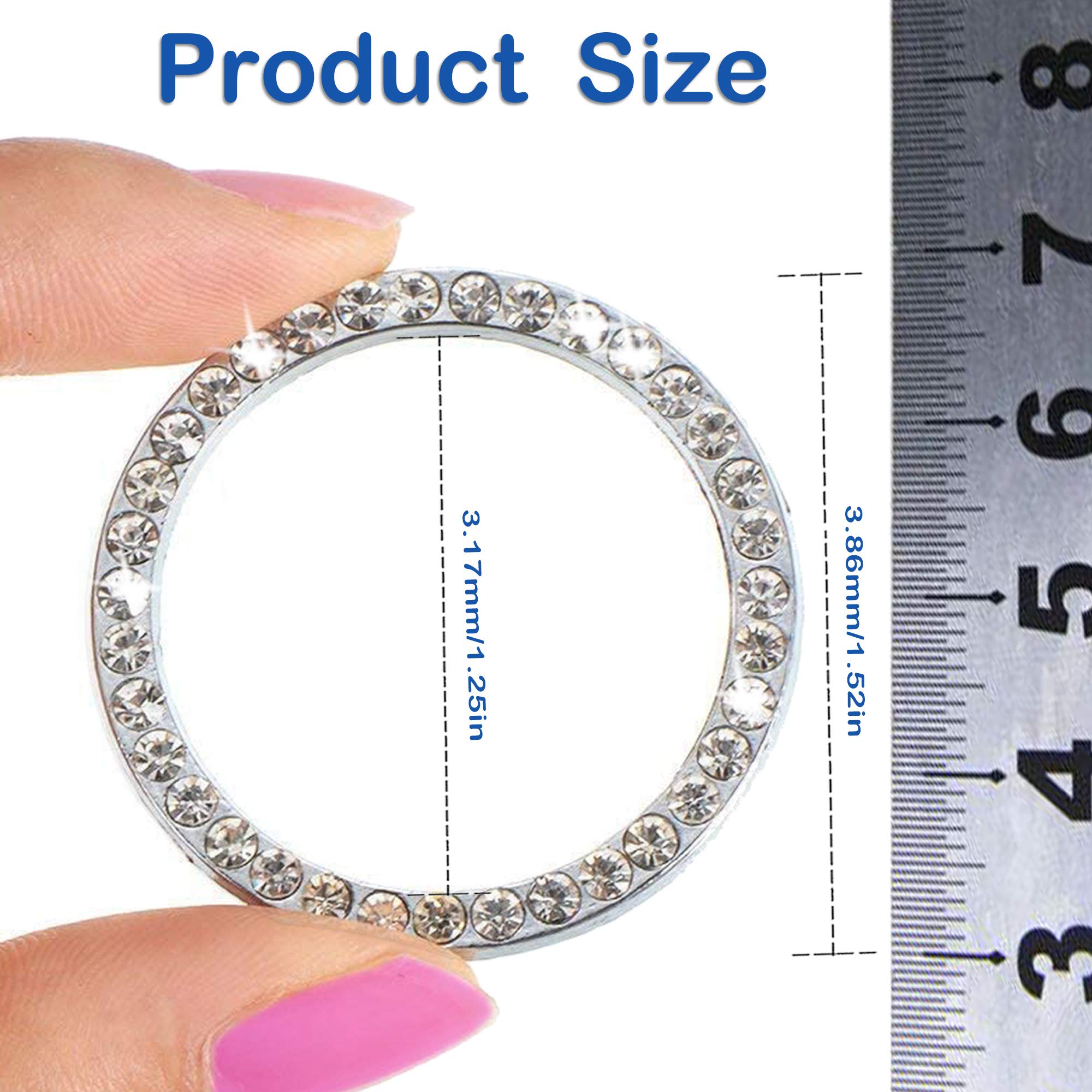 Orrdice 4Pcs Crystal Rhinestone Ring For Car Decor, Car Volume And Tune Knobs Ring Emblem Sticker,Auto Engine Start Stop Decorat