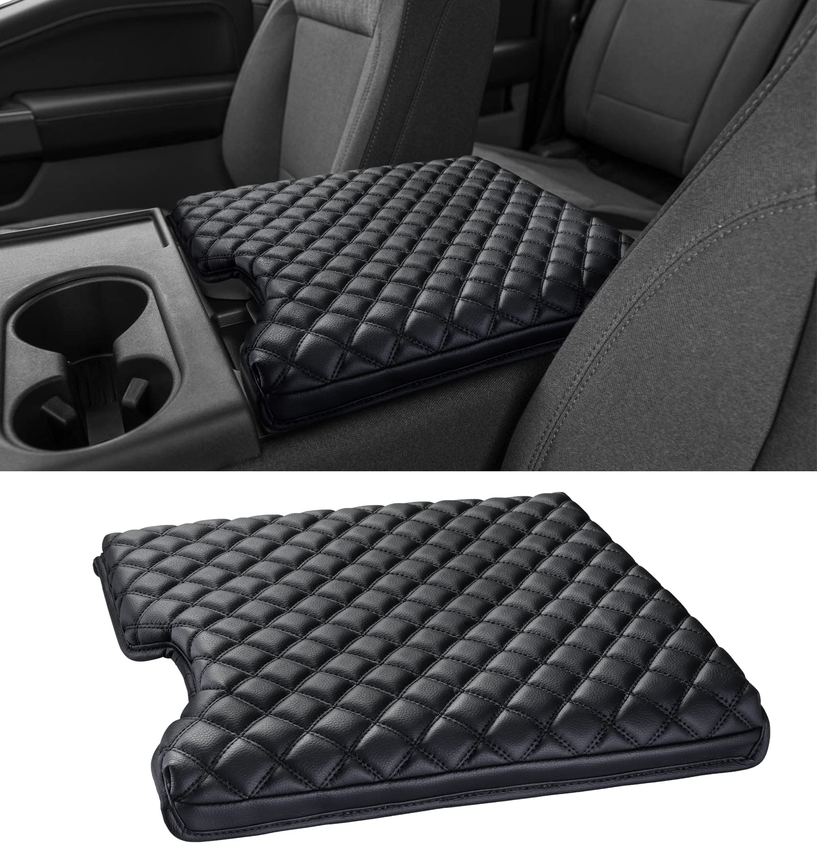 Sinvanho Thickened Center Console Armrest Cover For Ford F150 F250 F350 F450 2015-2024 Accessories, Pu Leather Middle Console Pr