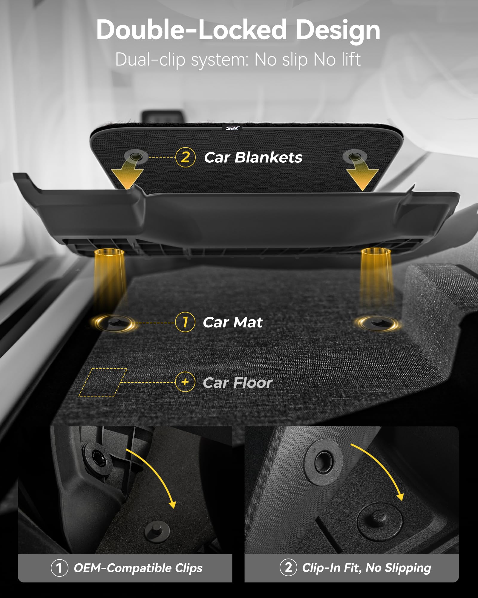 3W Floor Mats & Carpets (1st and 2nd Rows) Fit for Ford Bronco Sport 2021-2024 All Weather TPE Car Accessories Custom Fit Full S