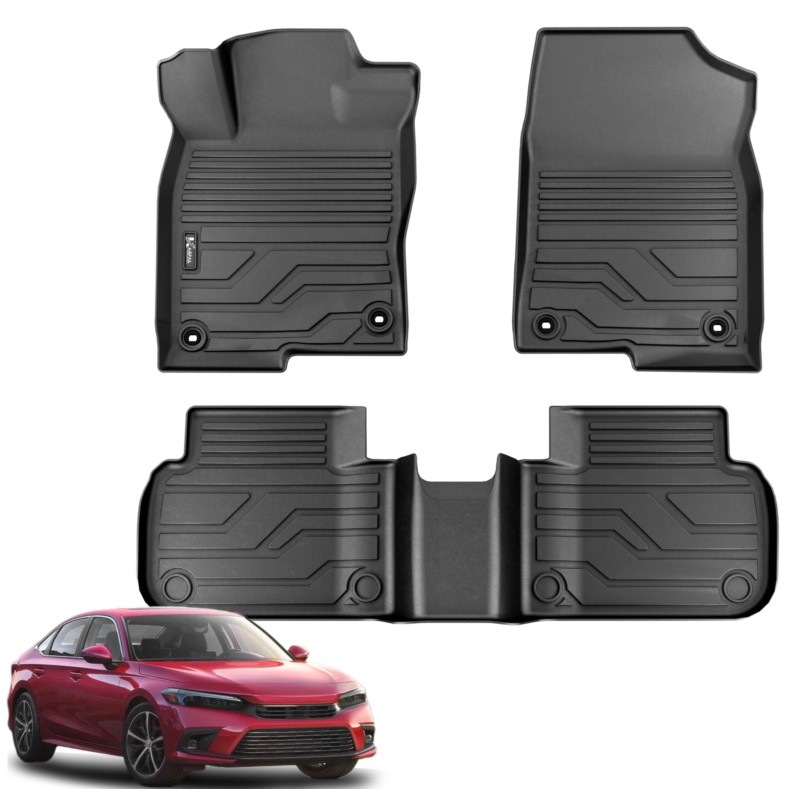 Karpal Floor Mats For Honda Civic 2022-2025 Sedan Hatchback Si (Include Sport), 2Nd Row With & W/O Usb Port, For Acura Integra 2