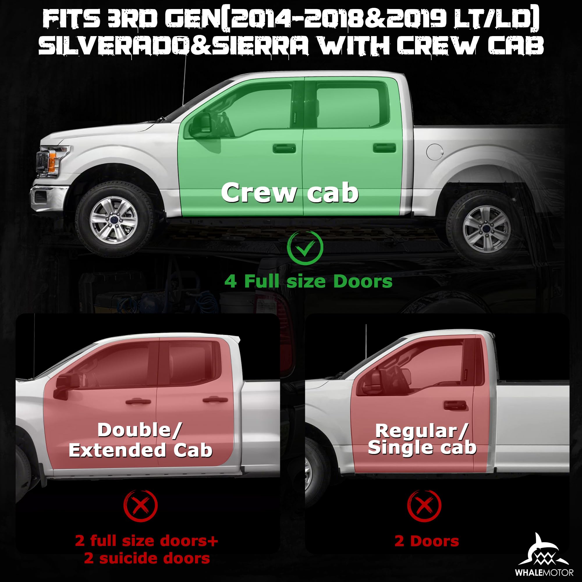 WHALEMOTOR Underseat Storage Compatible with Chevy Silverado/GMC Sierra Crew Cab 1500(2014-2018, 2019 Ld/Lt)&2500 3500 HD(2015-2