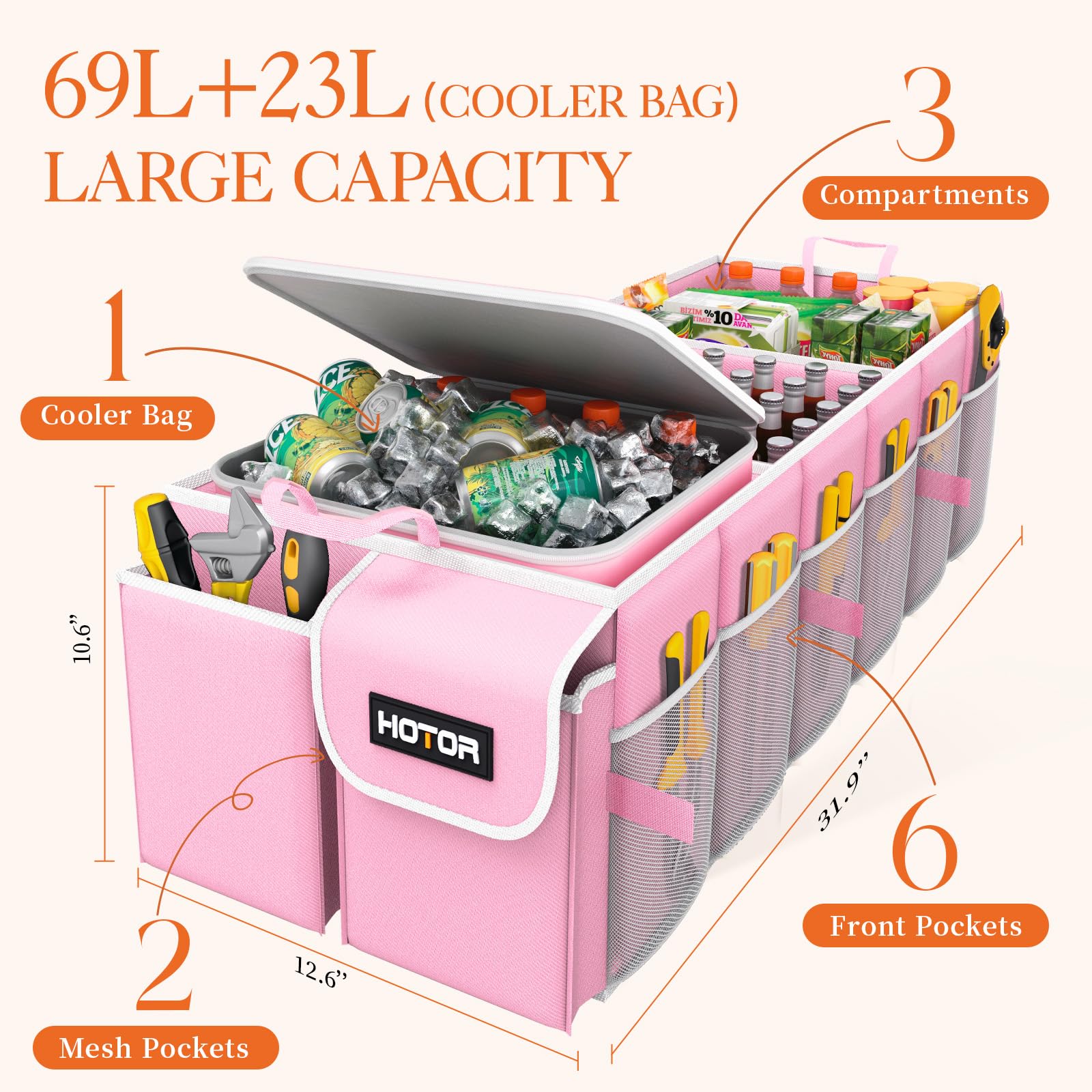 Hotor Trunk Organizer, Sturdy Foldable With Cooler For Car & Suv, 3 Compartments, Pink, 30.90     12.60     10.63