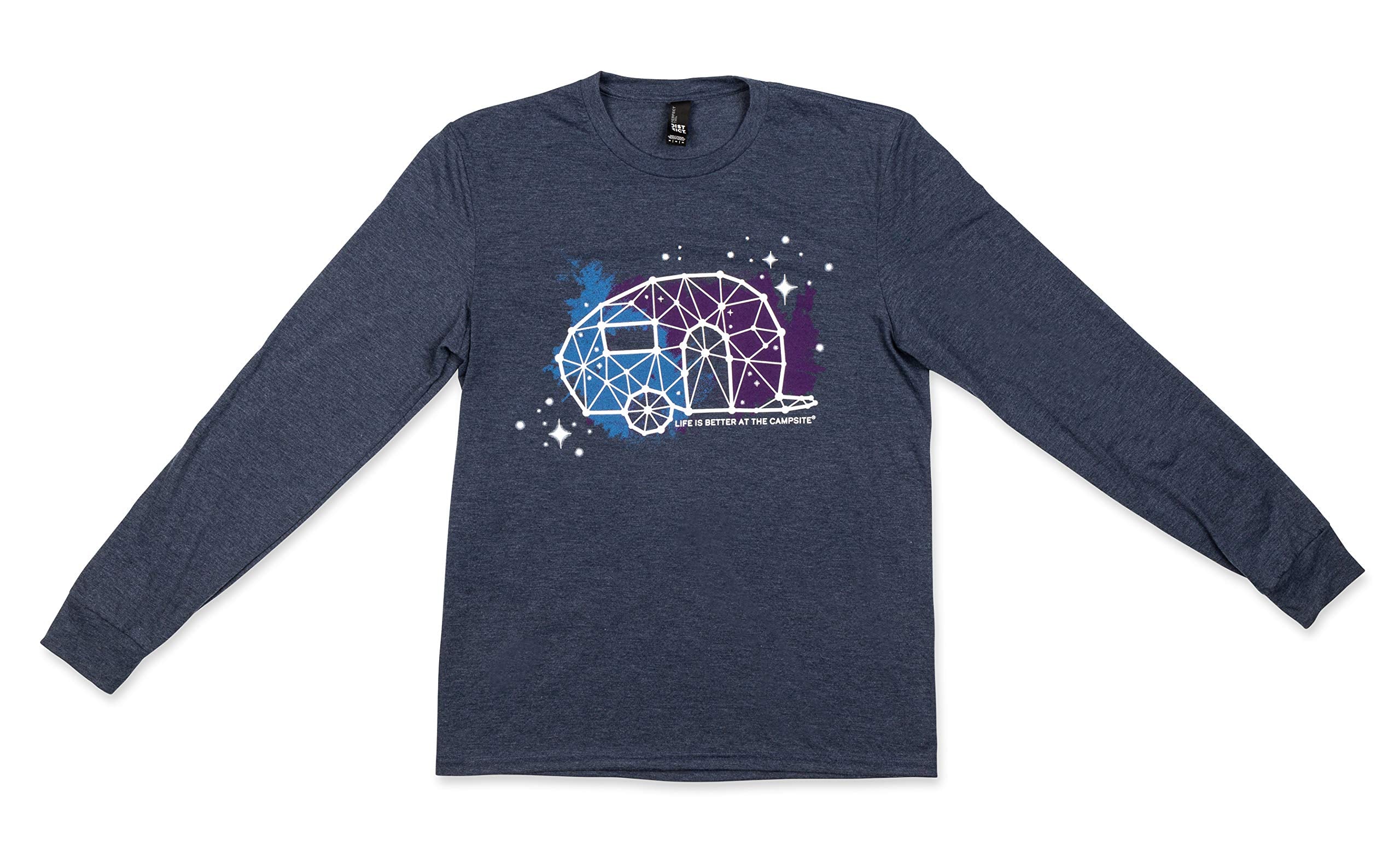 Camco Life Is Better At The Campsite Crew Neck Long Sleeve T-Shirt  Features A Soft Tri-Blend Fabric, Rv Constellation Design On