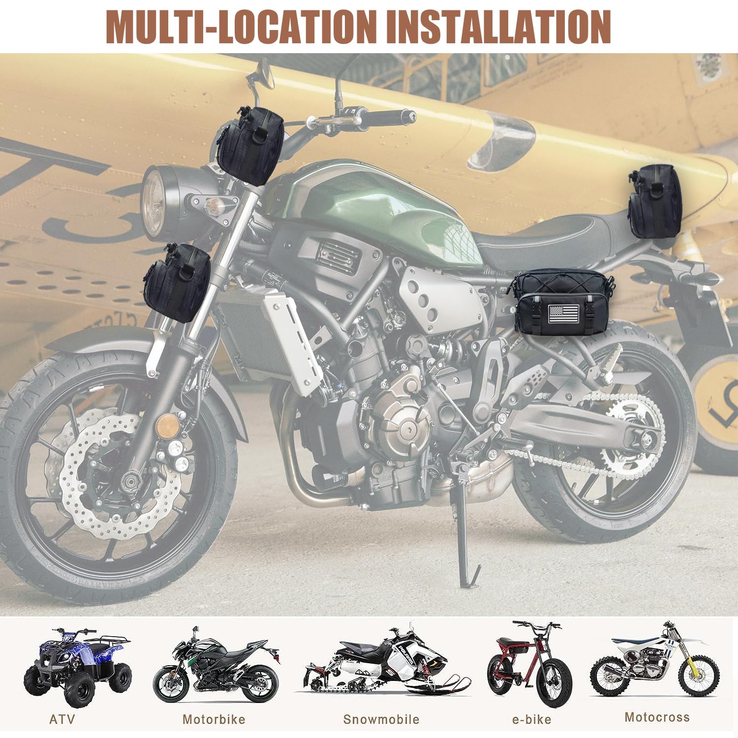 Universal Motorcycle Bag, Black Motorcycle Handlebar Bag, American Flag 1680D Water-Resistant Tool Bag Fork Bag Sissy Bar Bag Fo