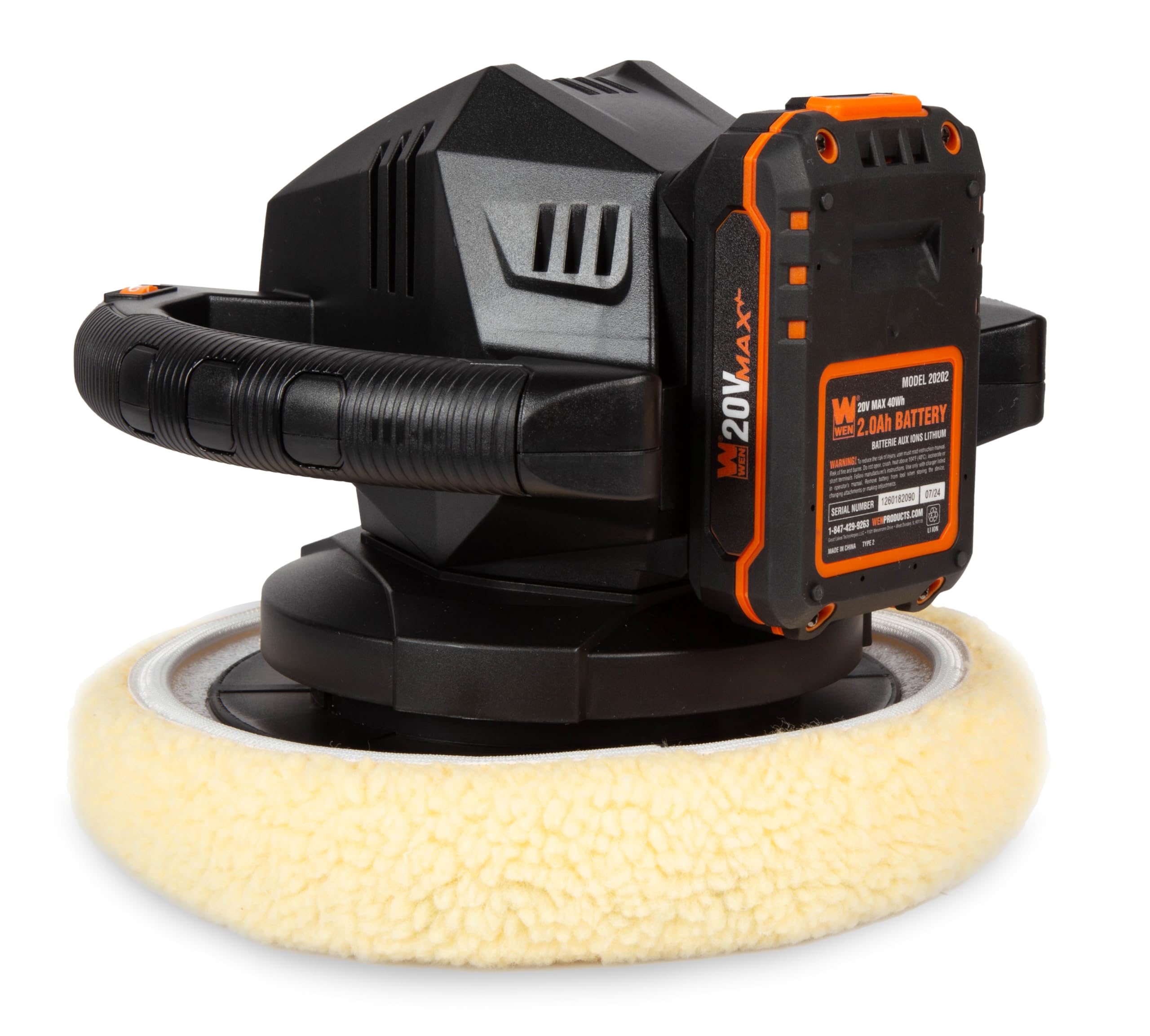 Wen 20V Max Cordless 10-Inch Random Orbital Polisher And Waxer Kit With 2Ah Battery, Charger, And Bonnets (20870)