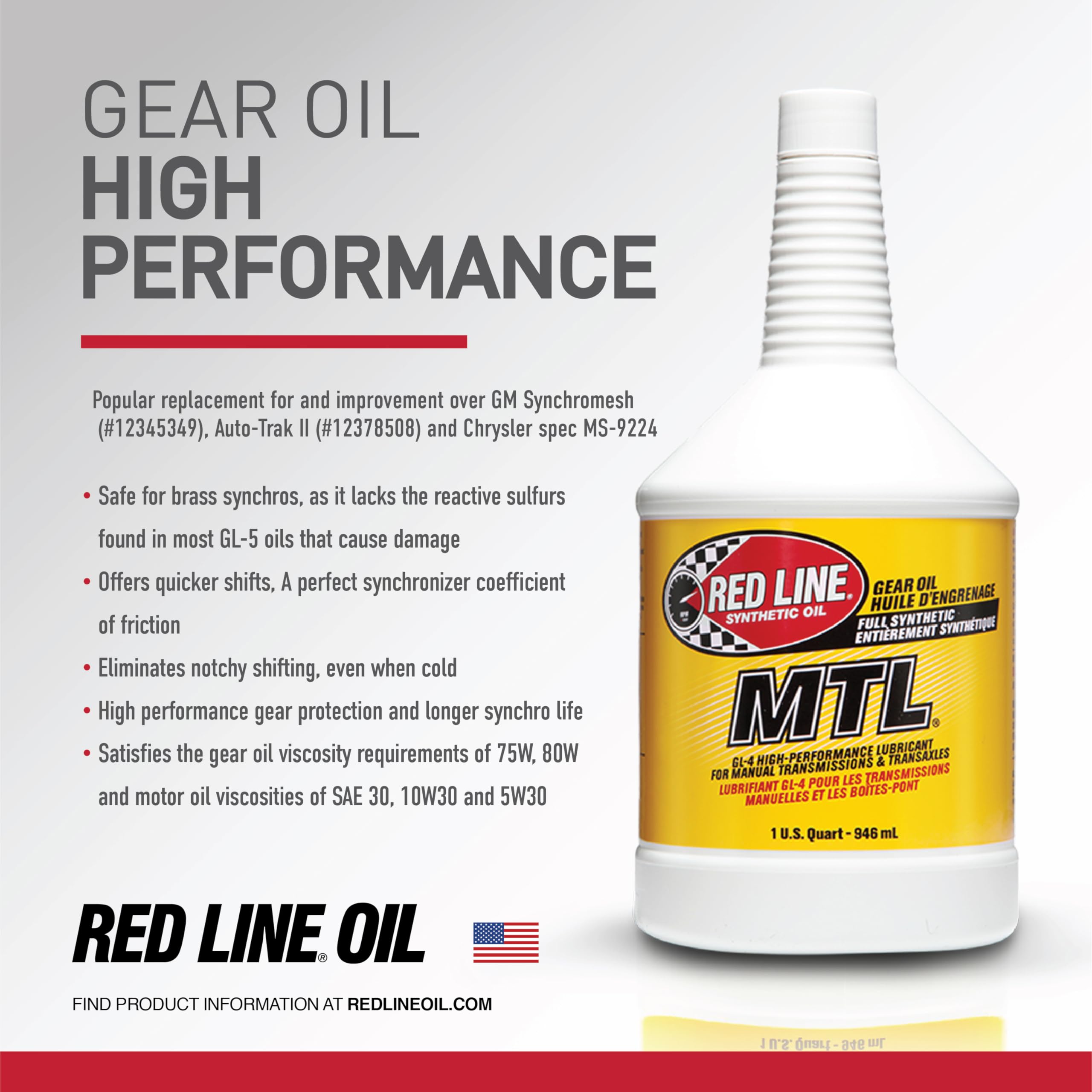 Red Line 50204 SAE 75W80 API GL-4 Manual Transmission and Transaxle Lubricant (MTL) Car Gear Oil - 1 Quart (12 Pack)