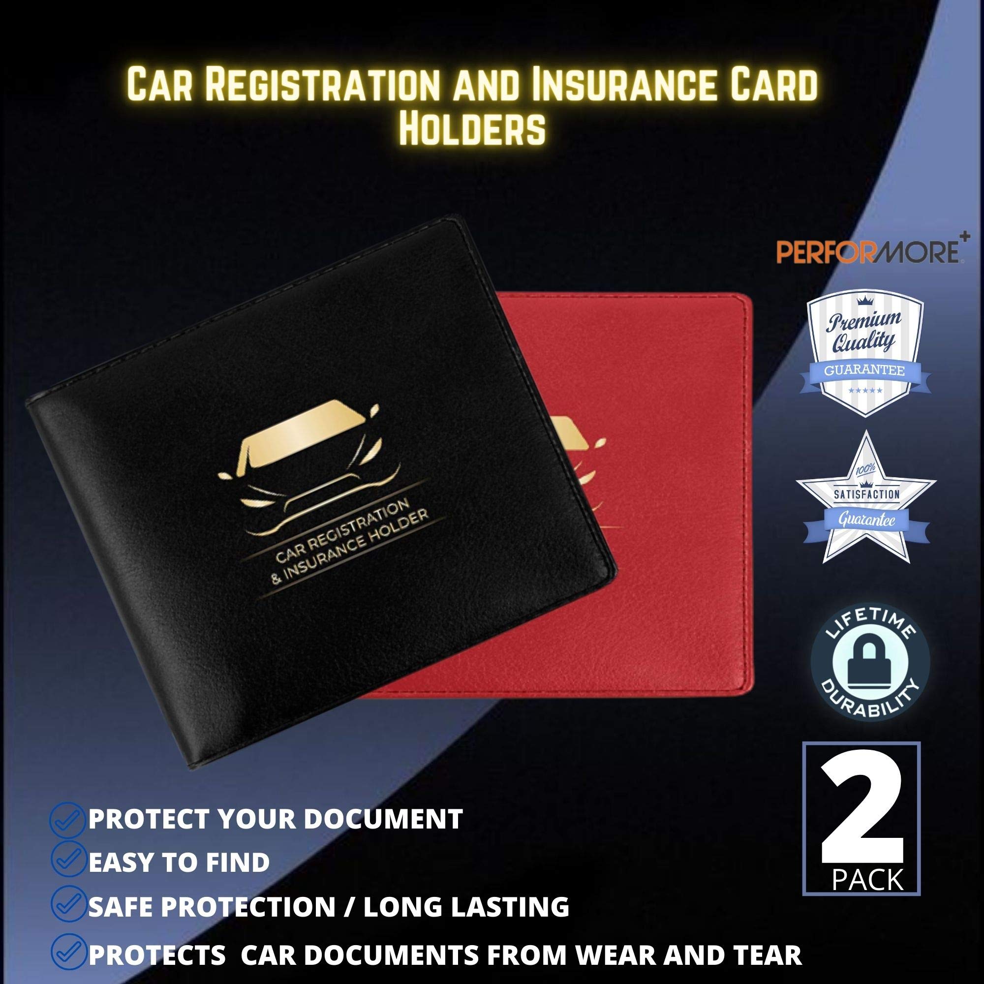 Performore Car Registration and Insurance Card Holders, Premium Wallets for Essential Car Documents with 2 Clear Pockets and Str