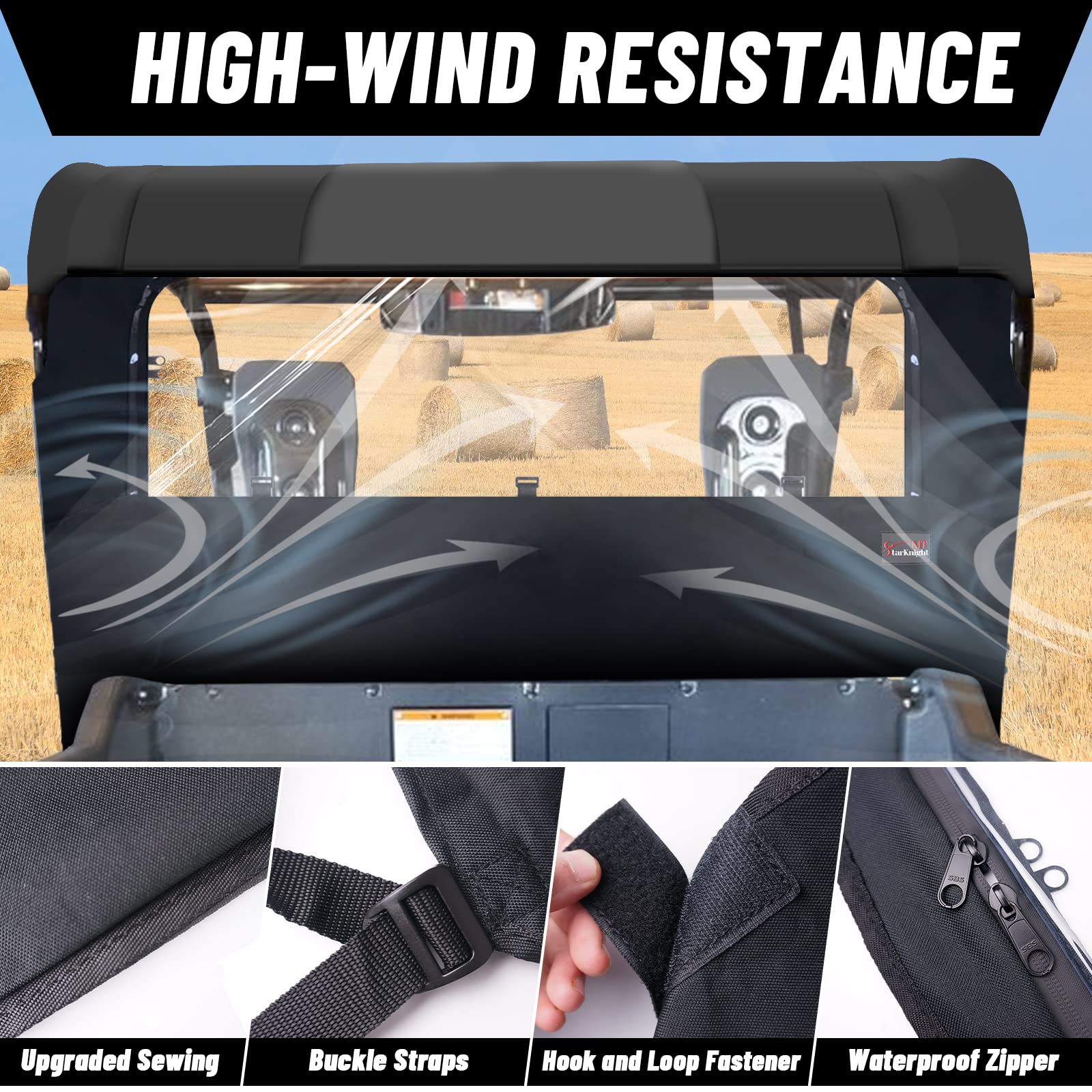 Starknightmt Pioneer 700 Soft Rear Window, Back Dust Panel With Zipper Compatible With 2014-2023 Pioneer 700/700-4 Durable Rainp