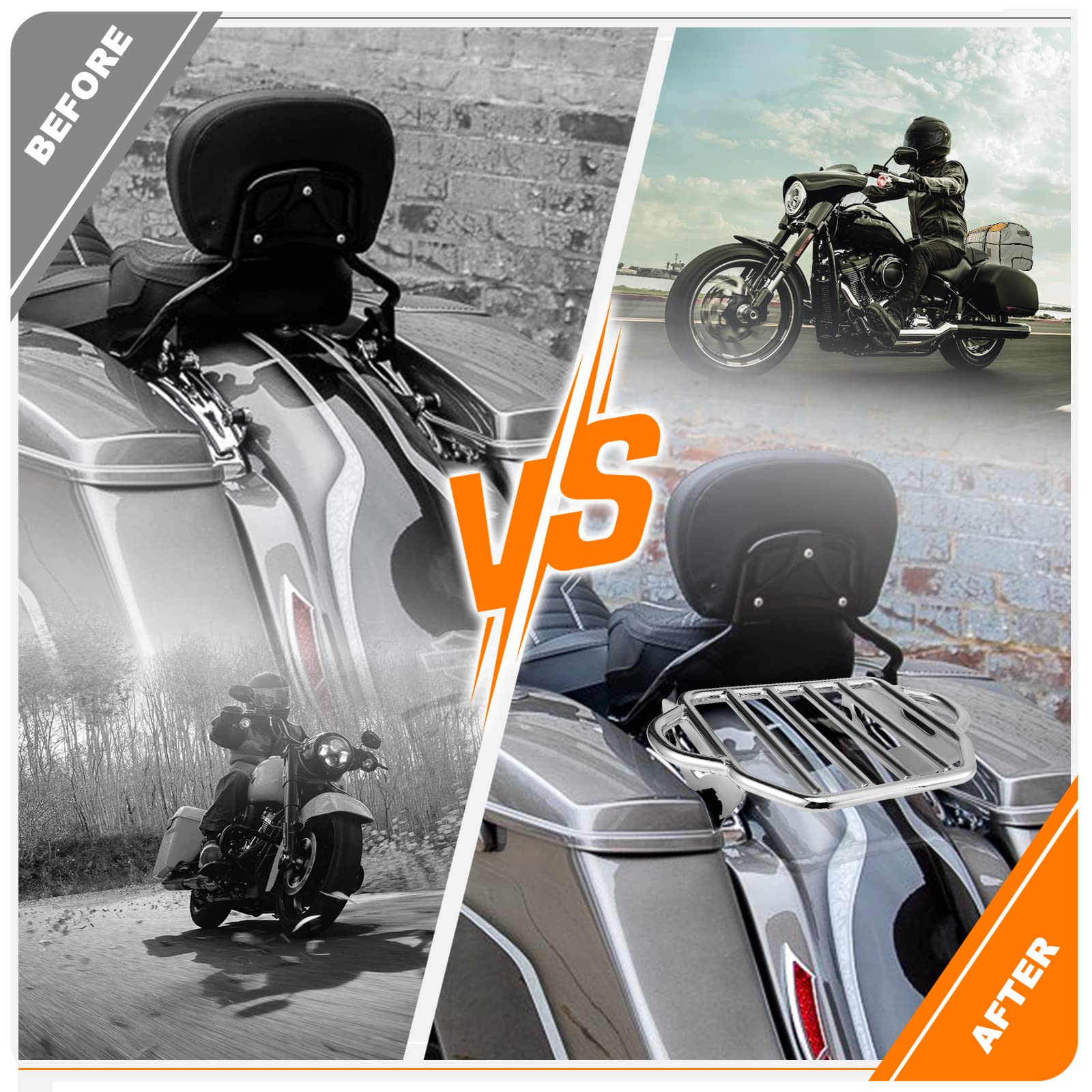 Eumti Black Detachable Two-Up Luggage Rack Motorcycle Rear Mounting Rack Compatible With Harley Davidson Street Glide Touring Road King Street Electra Glide 2009-2024