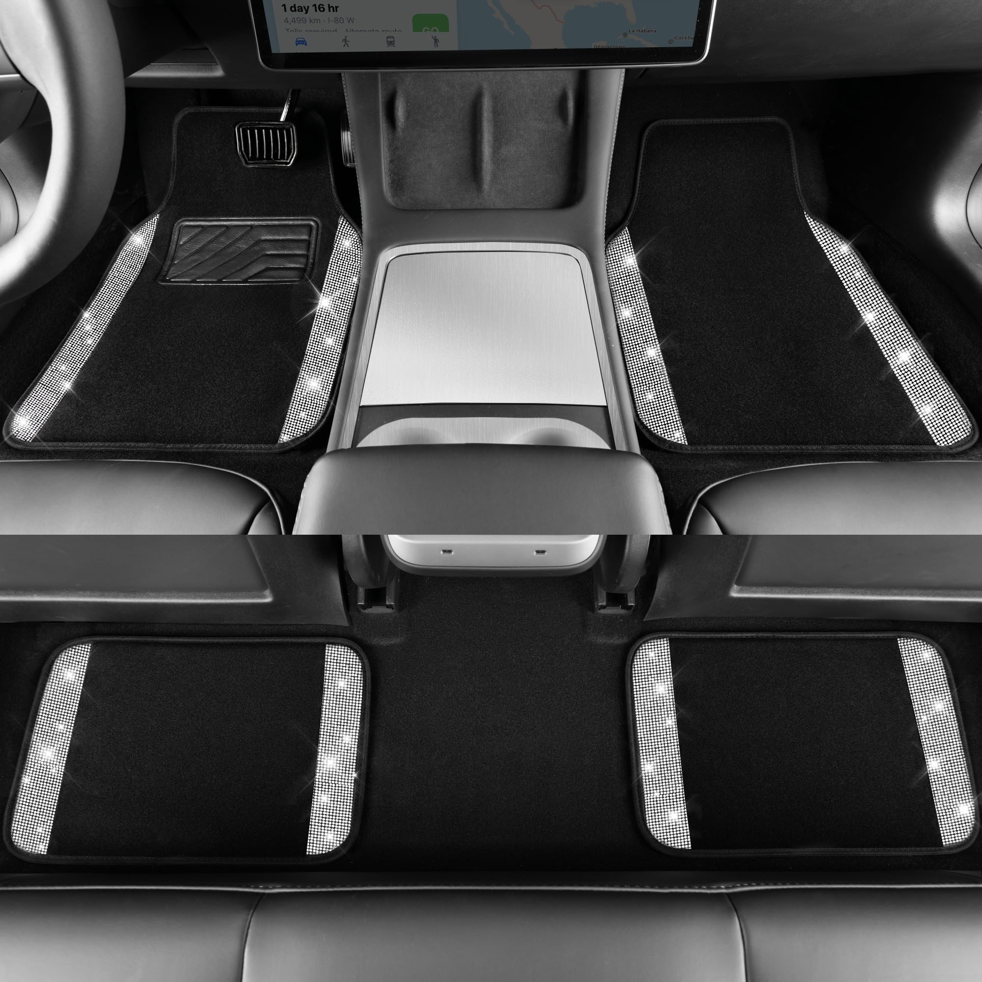 Car Pass 11 Pcs Bling Car Mats Accessories For Women, Sparkly Rhinestone Diamond Steering Wheel Cover, Bling Seat Belt Cushion,