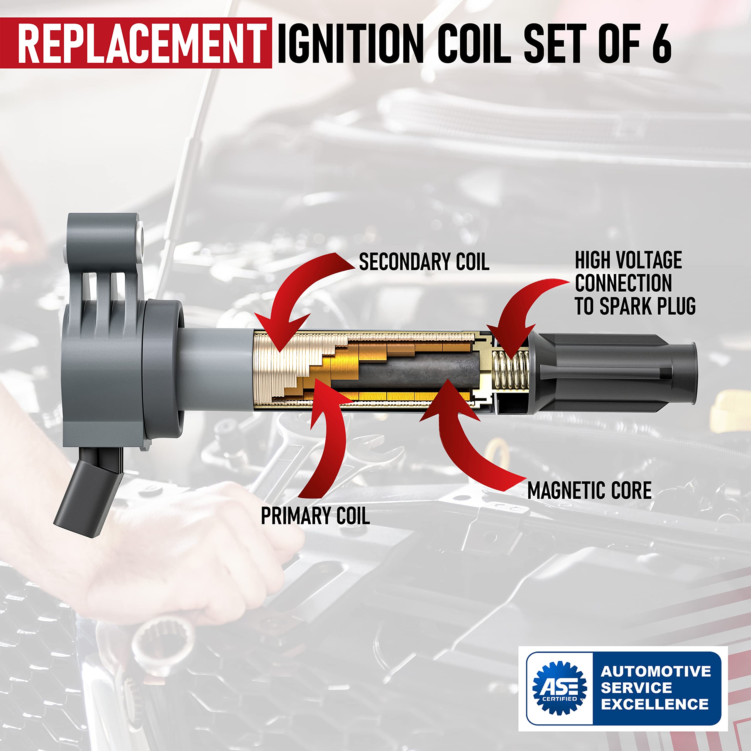 Ignition Coil Set Of 6 - Replaces 90919-A2007 - Compatible With Toyota, Lexus & Scion Vehicles - 2.7L, 3.5L V6 - Ignition Coil P