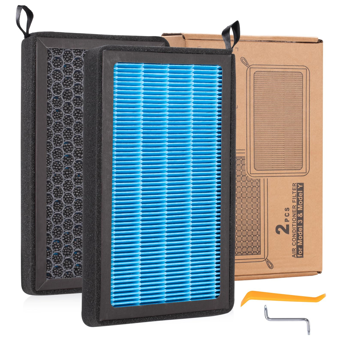 Spurtar Tesla Model 3 Model Y Air Filter, Tesla Model 3 Model Y Cabin Air Filter 2 Pack Activated Carbon Filter, Hepa Intake Filter Air Conditional Replacement 2016-2023