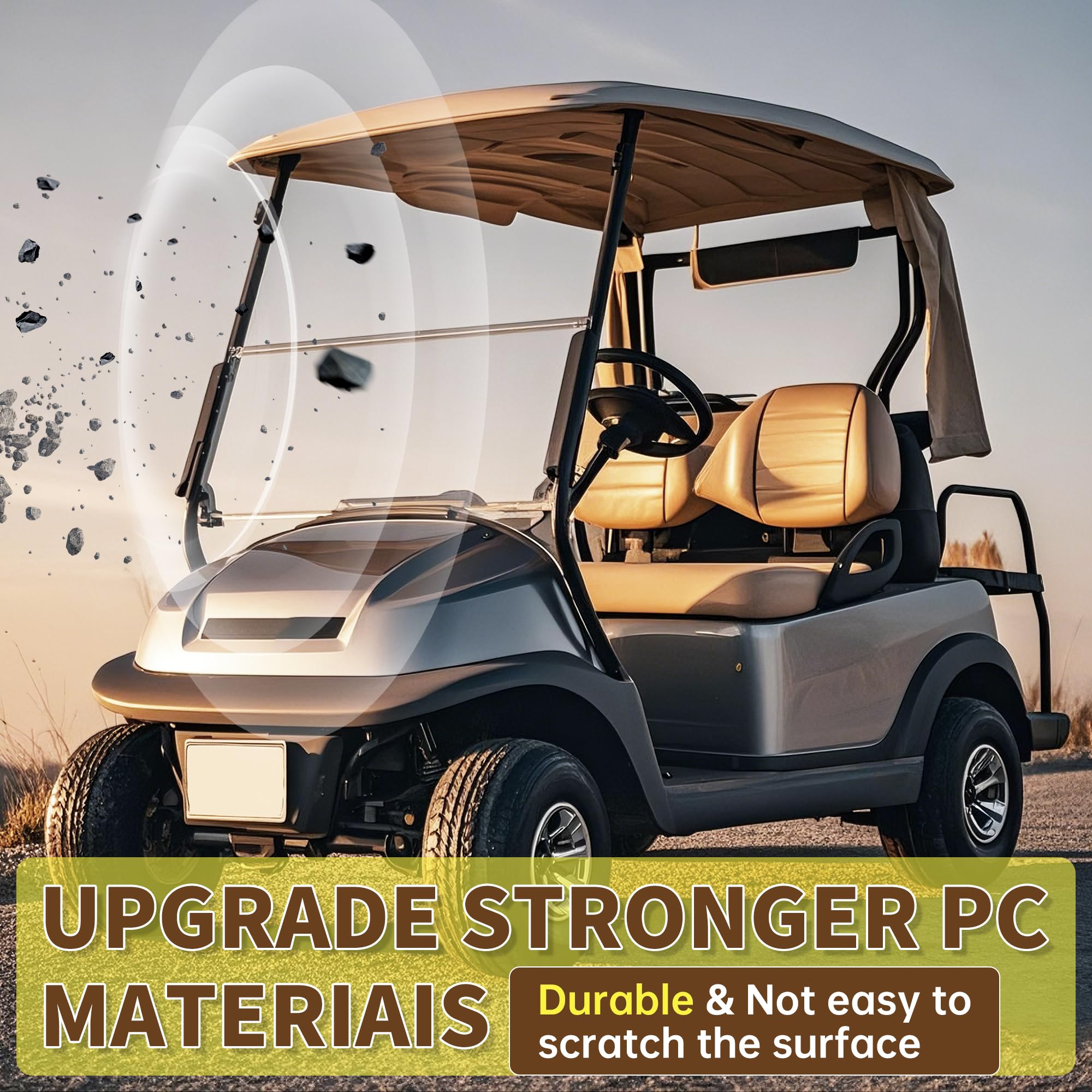 Ecotric Tinted Windshield Compatible With 2007-2016 Yamaha Drive G29 Gas Or Electric Models Folding Down Impact Resistant Windsh