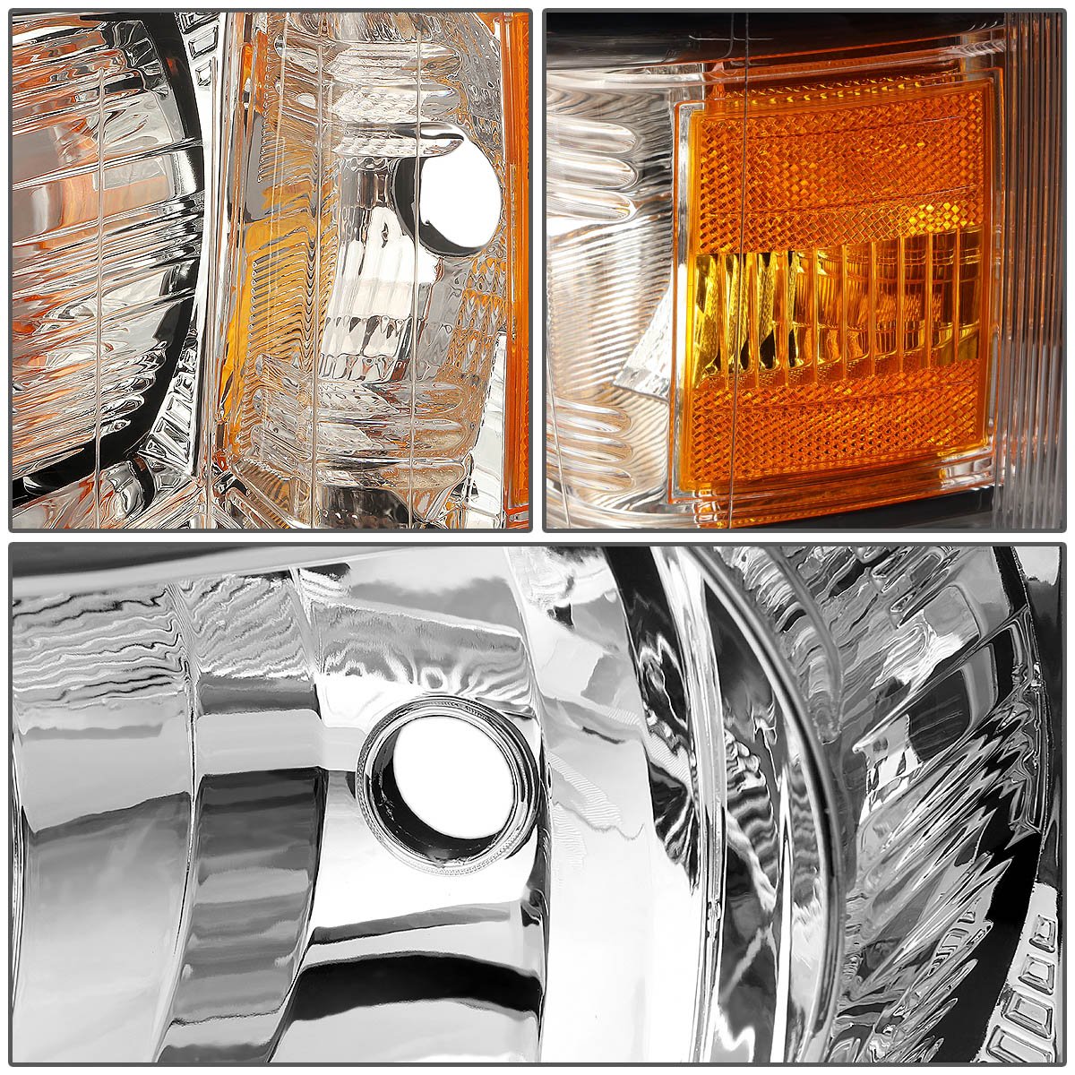 Dna Motoring Hl-Oh-Csil07-Ch-Am Pair Of Chrome Amber Headlights Compatible With 07-13 Silverado 1500/07-14 Silverado 2500 Hd 3500