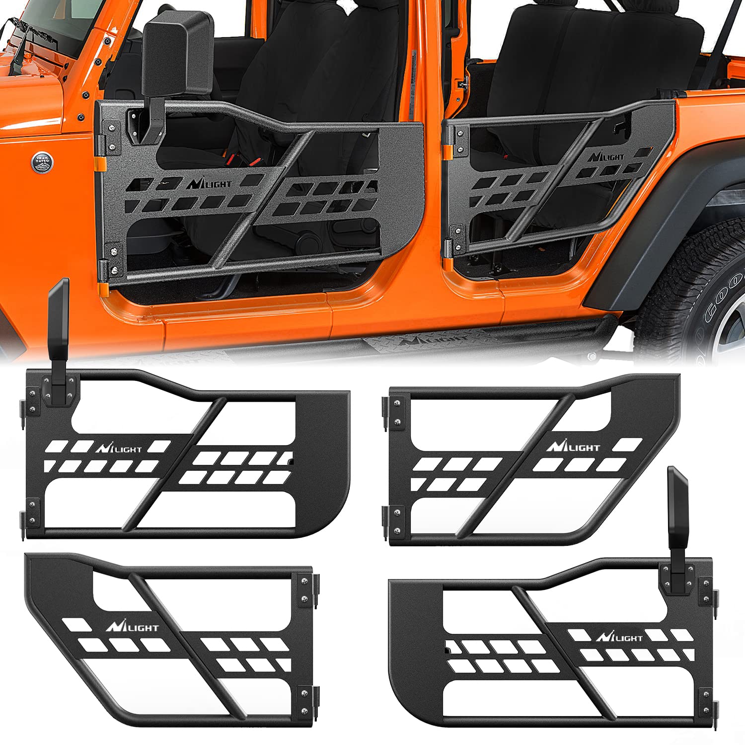 Nilight Off Road Front Rear Tubular Doors W/Side View Mirrors Compatible With 2007 2008 2009 2010 2011 2012 2013 2014 2015 2016
