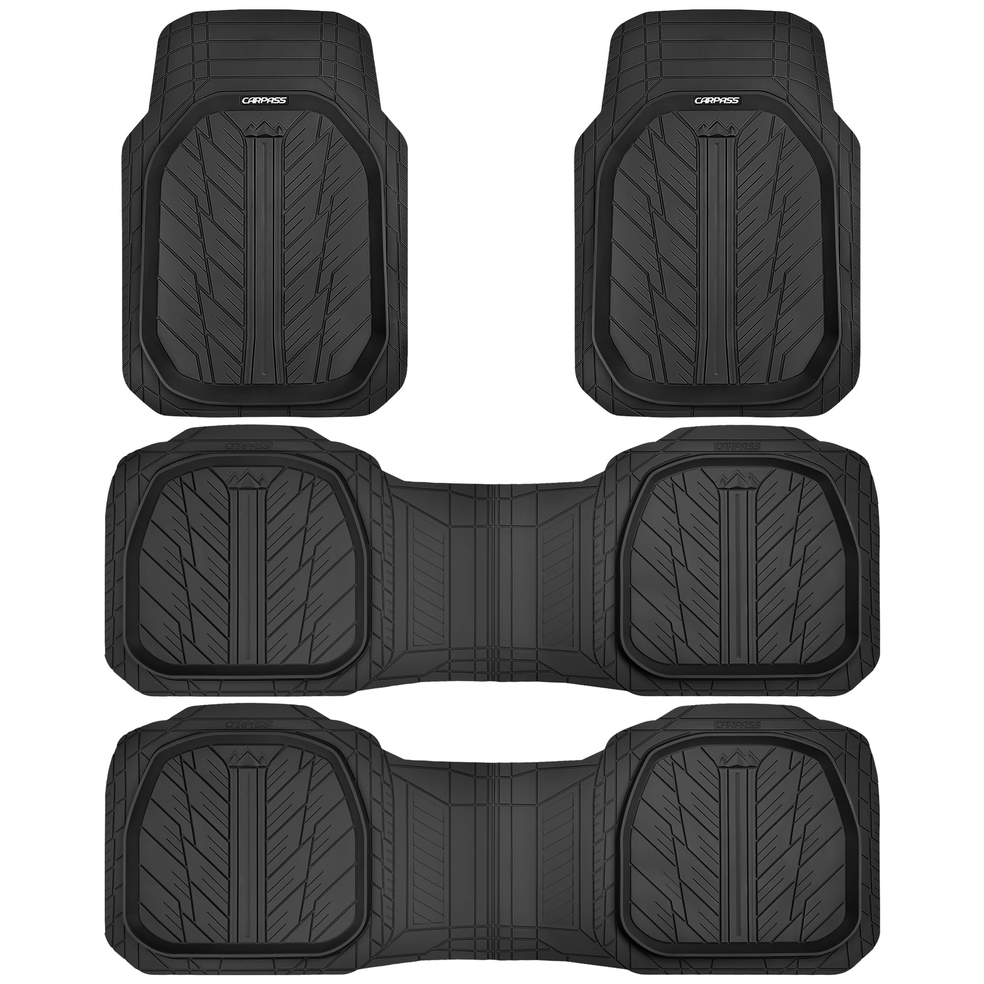 Car Pass 3 Row Heavy Duty Rubber Car Mats, Deep-Dish All-Weather Floor Mats For 7 Seats 8 Seater 2Nd & 3Rd, Waterproof Universal