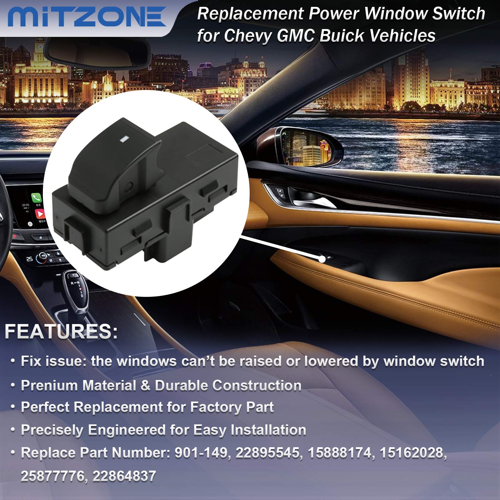 Power Window Switch Passenger Front Right, Rear Left Right Side Door Window Button Compatible With 07-15 Chevrolet Hhr Tahoe Avalanche Traverse Suburban Silverado, Gmc Acadia Sierra Yukon 22895545