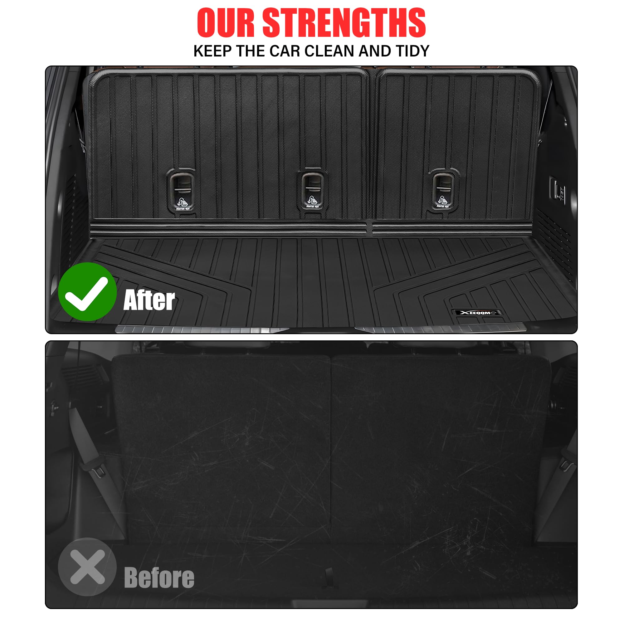 Floor Mats For 2021-2024 Chevrolet/Chevy Tahoe/Gmc Yukon 7 Seater With Trunk Mat All Weather Tpe Rubber Cargo Liner Full Set For