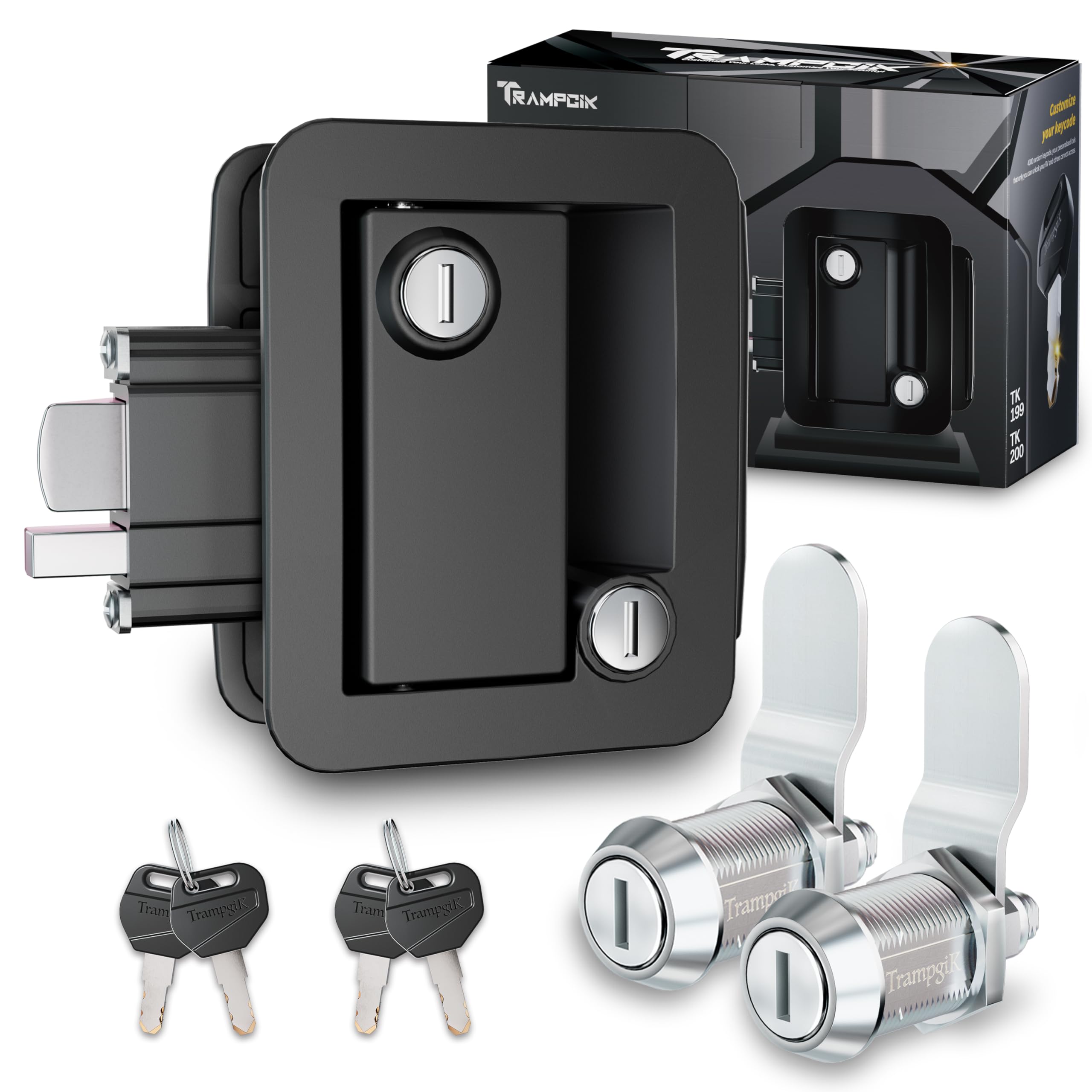 Trampgik Rv Door Lock Set, For Camper,Travel Trailer Entrance Front Door,1 Plastic Camper Door Lock + 2Pcs Storage Locks, 7/8 In