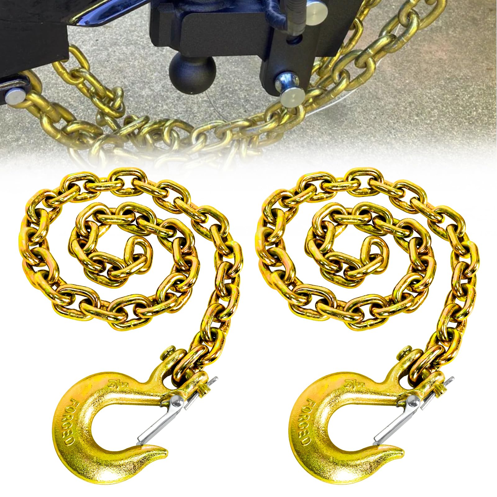Fithoist G80 Trailer Safety Chain With 5/16'' Clevis Snap Hook - 36 Inch Heavy Duty Chain, 2-Pack, Wll 21,000 Lbs For Towing