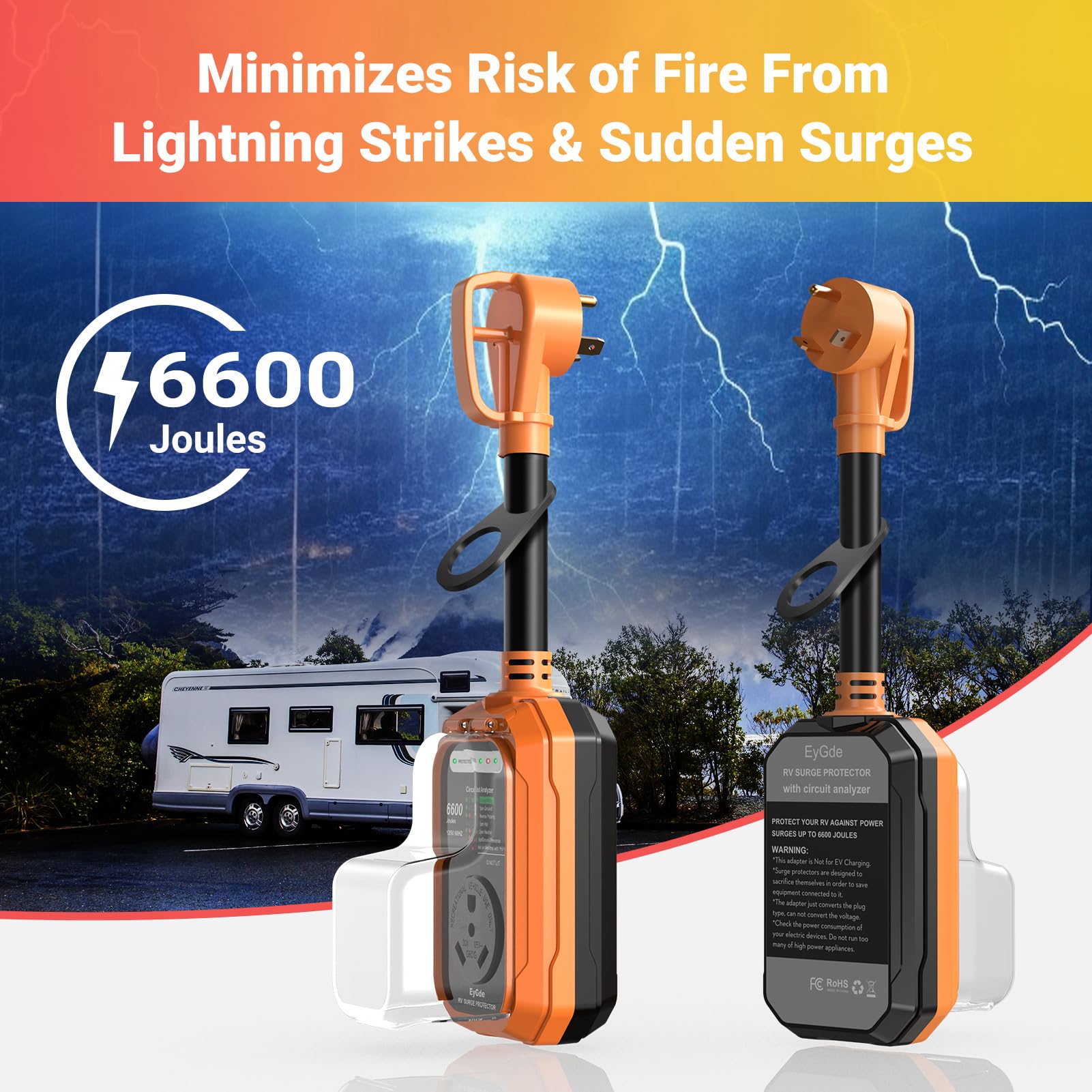 Eygde Rv Surge Protector 30 Amp Waterproof, Rv Circuit Analyzer With With Full Electrical Protection, Power Plug Adapter Protectors For 30Amp Camper Travel Trailer Accessories