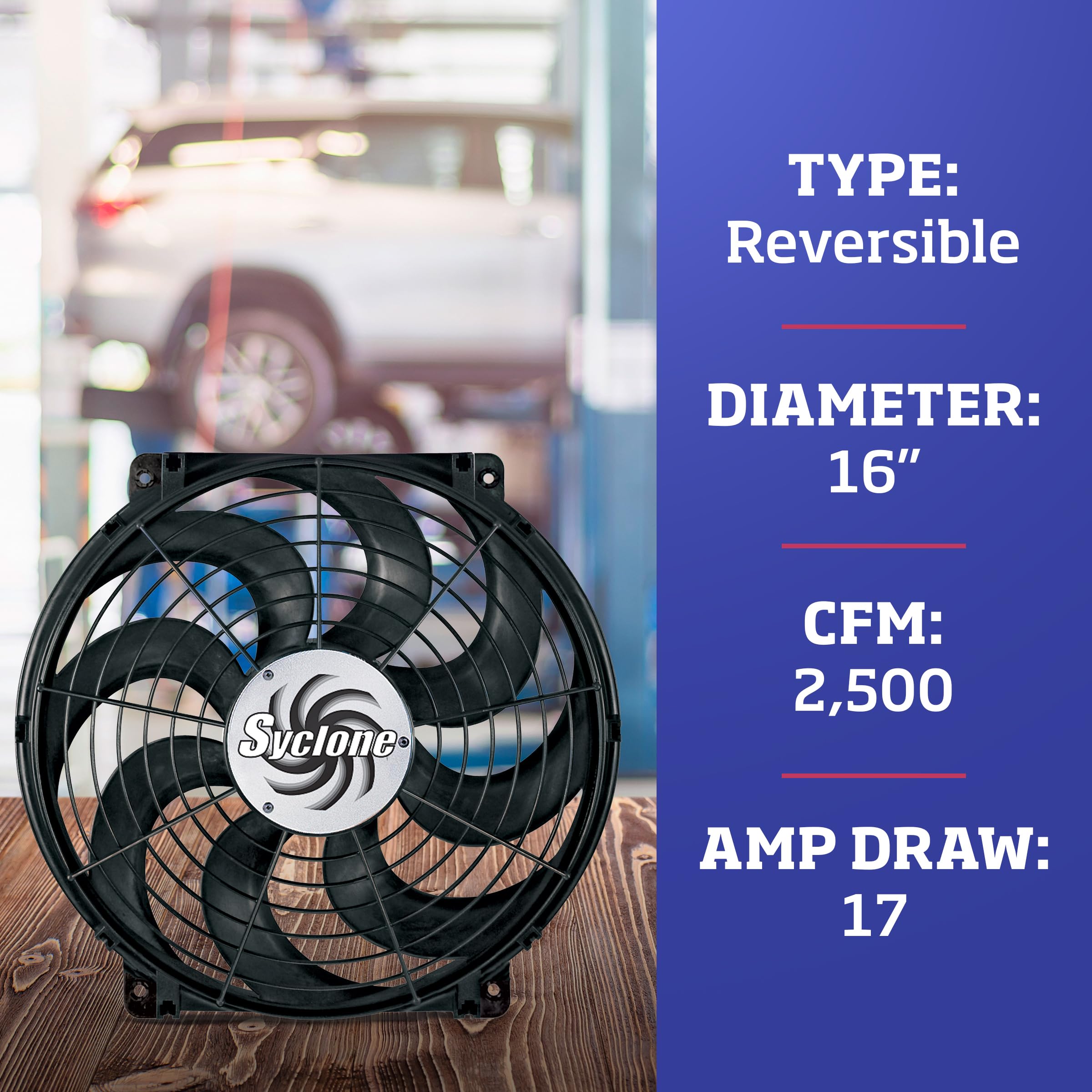 Flex-A-Lite Syclone Black S-Blade Reversible Electric Fan, Pusher-Puller Fan (398), Car Accessories, 16 Inches