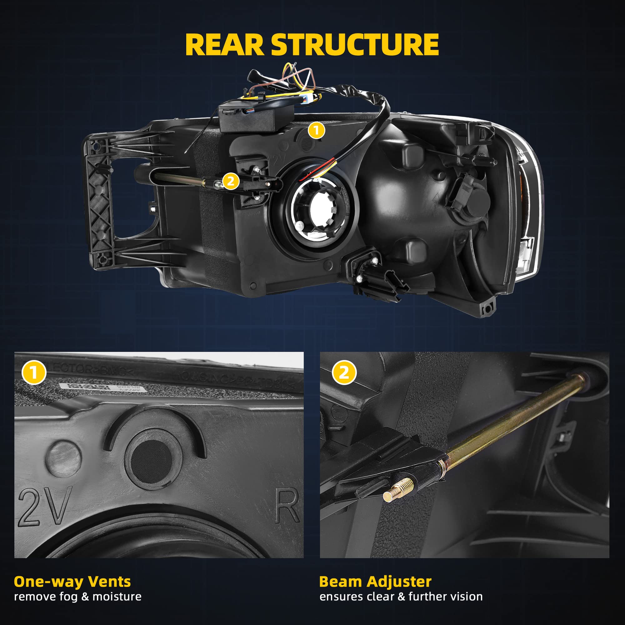 Dwvo Headlight Assembly Compatible With 2002 2003 2004 2005 Dodge Ram 1500/2003 2004 2005 Dodge Ram 2500 3500 Pickup Switchback