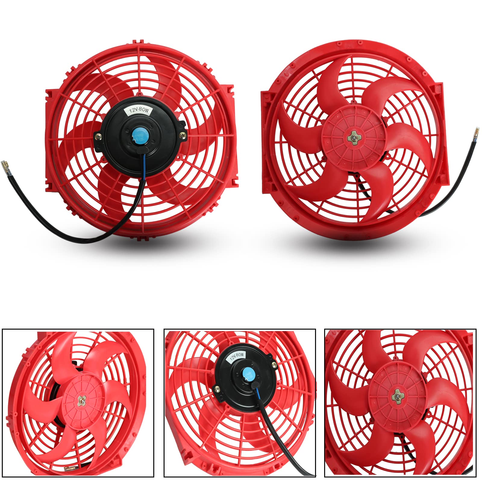 10'' Inch Slim Fan Push Pull Electric Radiator Cooling 12V Mount Universal Kit Red