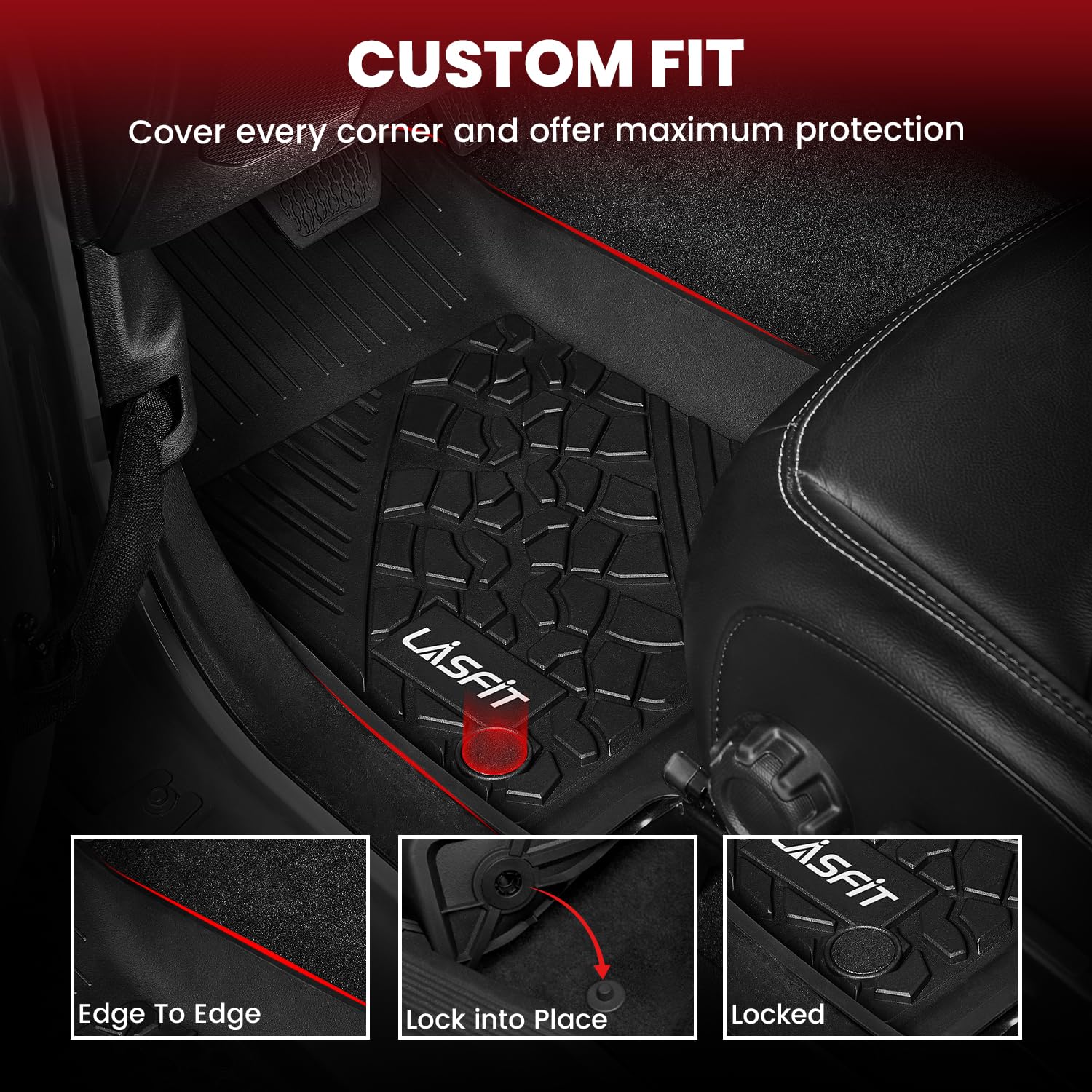 Lasfit Floor Mats & Trunk Mat For Jeep Wrangler Unlimited 4Xe 2021-2025 4 Door With Subwoofer, All Weather Tpe Custom Fit Car Ma
